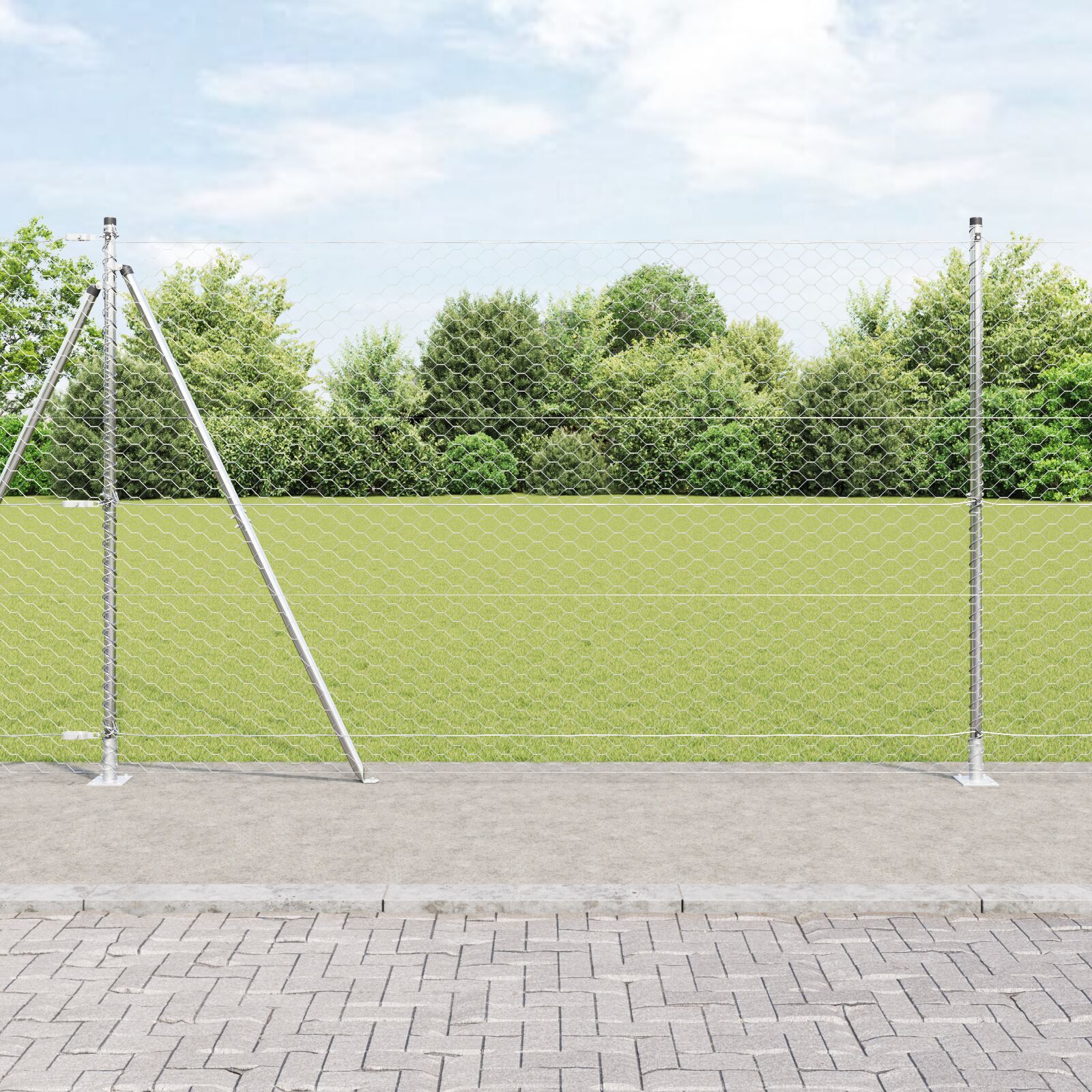 Gard Hexagonal  1.6 x 50 m Oțel Galvanizat, Stâlpi Gard  cu Plăci de Bază 13 buc Ø32mm 88.5cm Oțel Galvanizat GartenMobel Dekor