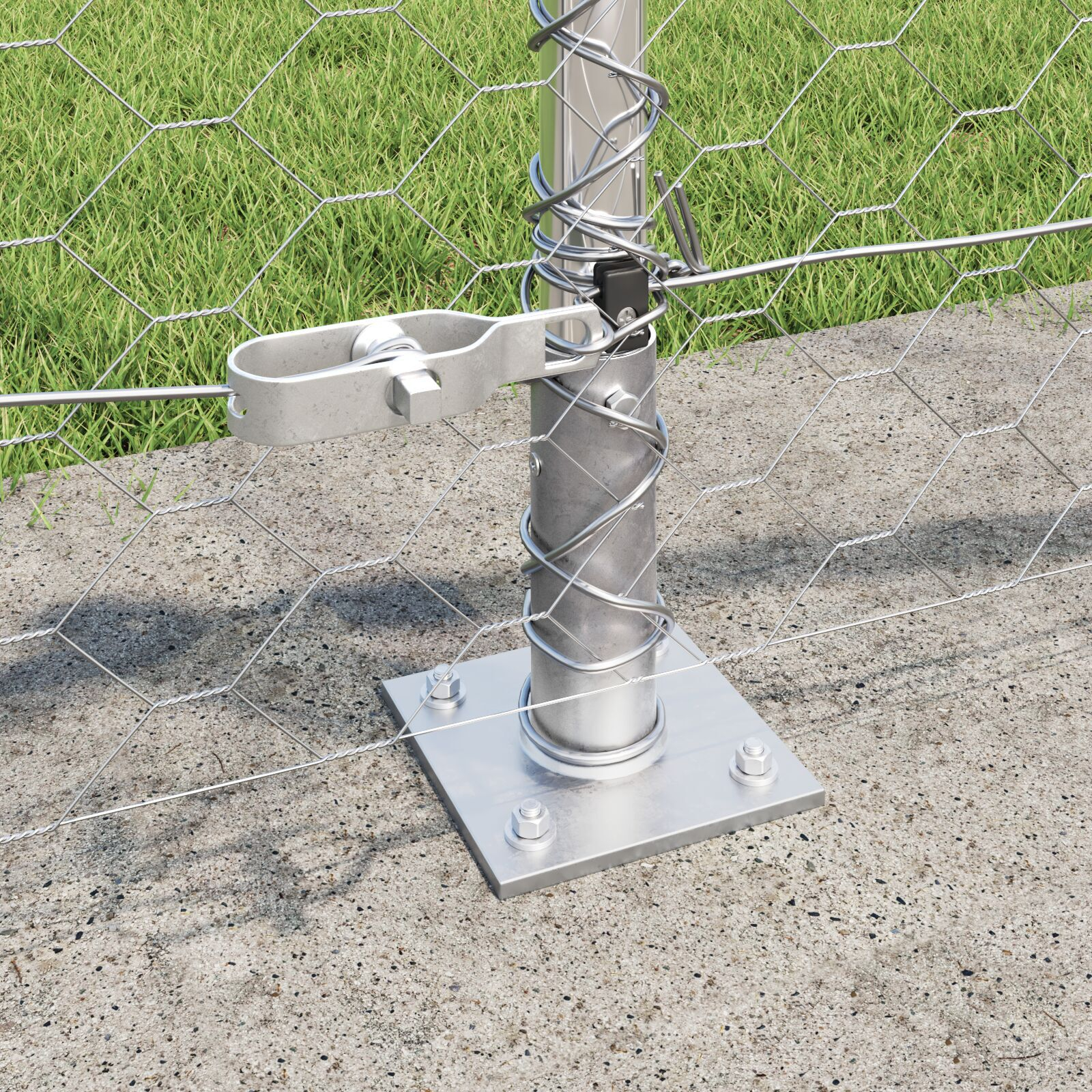 Gard hexagonal  0.4x25 m din oțel galvanizat, Stâlpi de gard  cu baze 13 pcs Ø32mm 50cm din oțel galvanizat GartenMobel Dekor