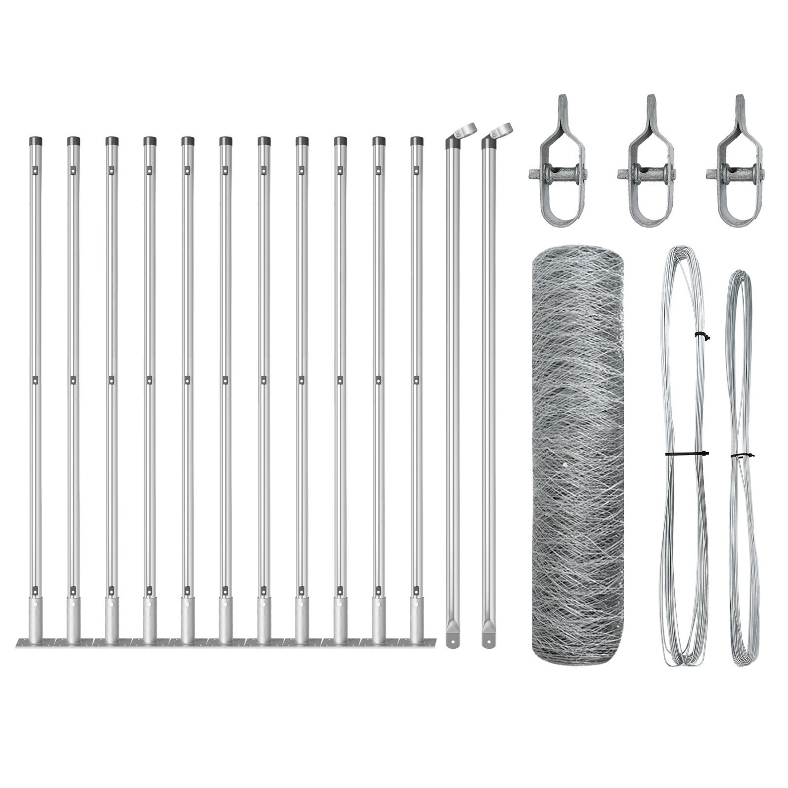 Gard hexagonal  0.4x25 m din oțel galvanizat, Stâlpi de gard  cu baze 13 pcs Ø32mm 50cm din oțel galvanizat GartenMobel Dekor