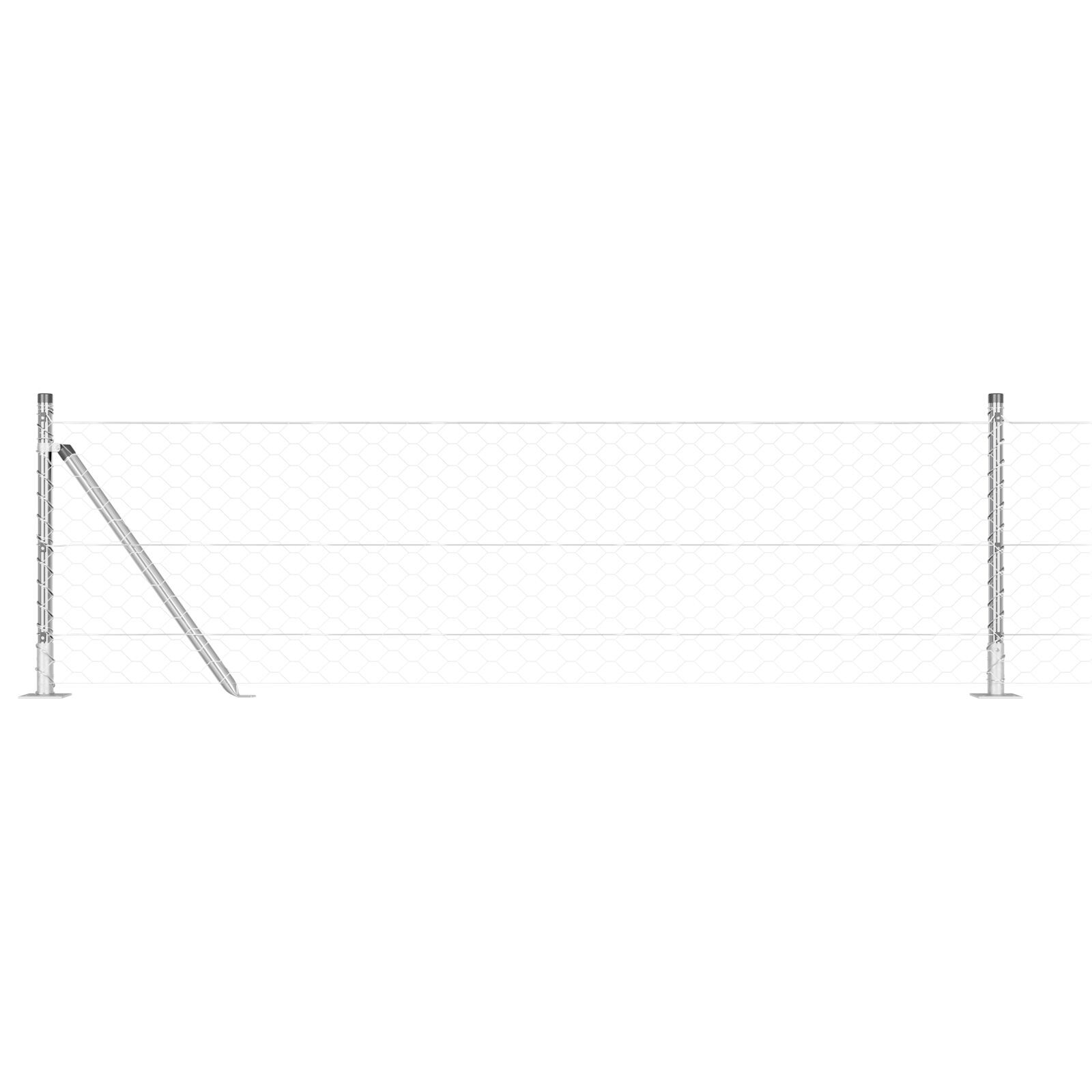 Gard hexagonal  0.4x25 m din oțel galvanizat, Stâlpi de gard  cu baze 13 pcs Ø32mm 50cm din oțel galvanizat GartenMobel Dekor