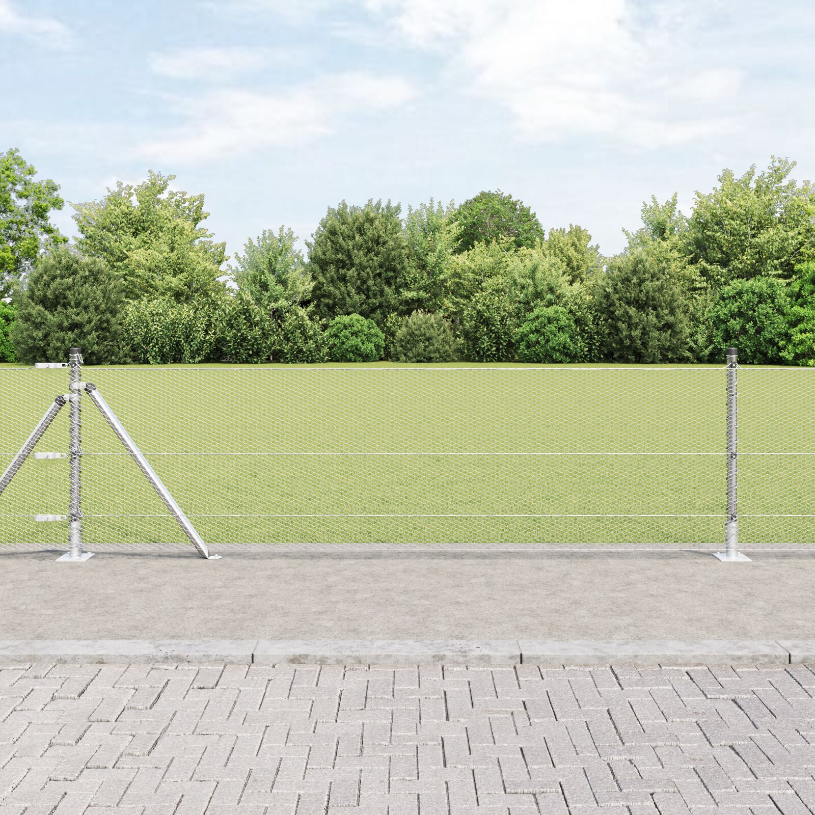 Gard hexagonal  0.6x25 m din oțel galvanizat, Stâlpi de gard  cu plăci de bază 13 buc Ø32mm 70cm din oțel galvanizat GartenMobel Dekor