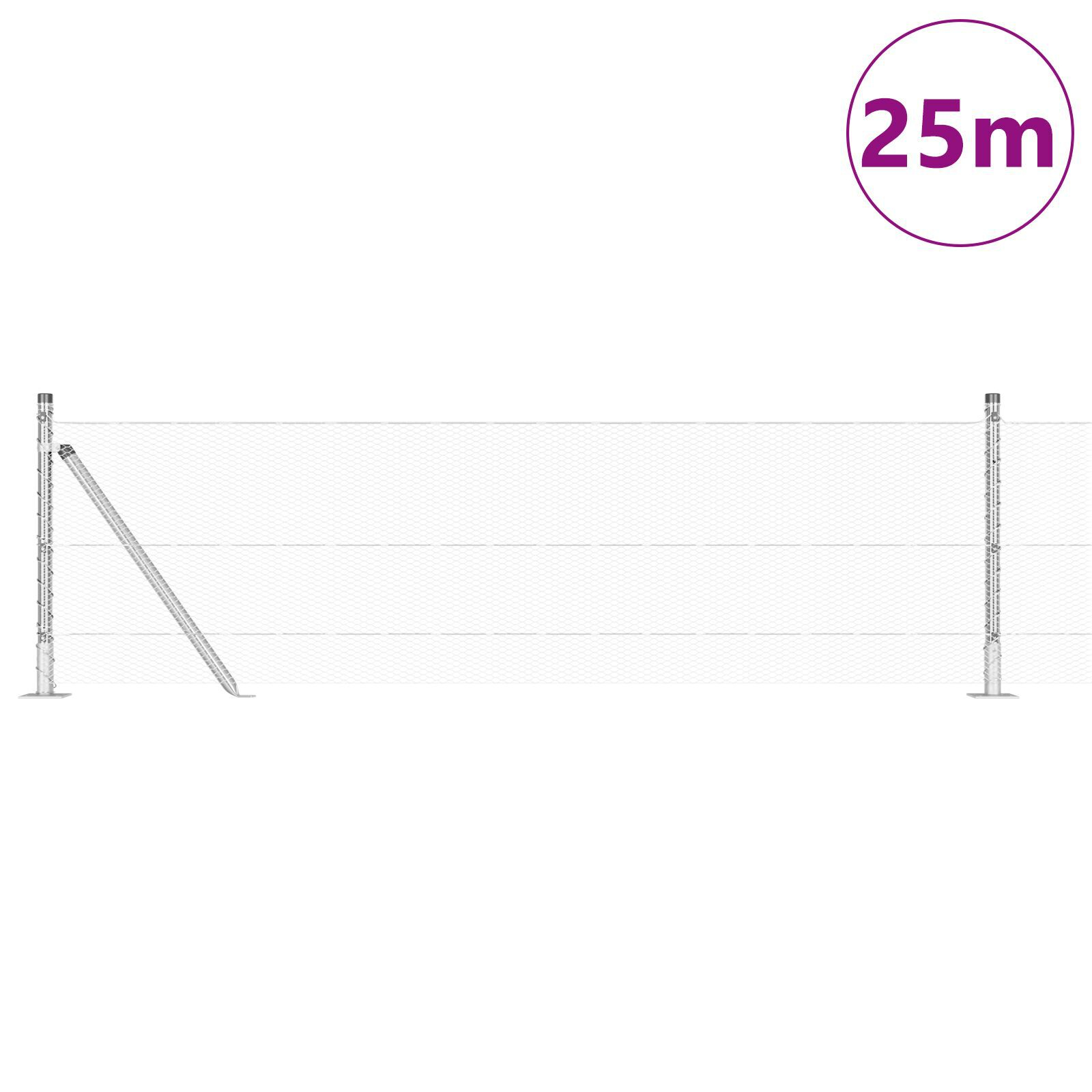 Gard hexagonal  0.6x25 m din oțel galvanizat, Stâlpi de gard  cu plăci de bază 13 buc Ø32mm 70cm din oțel galvanizat GartenMobel Dekor