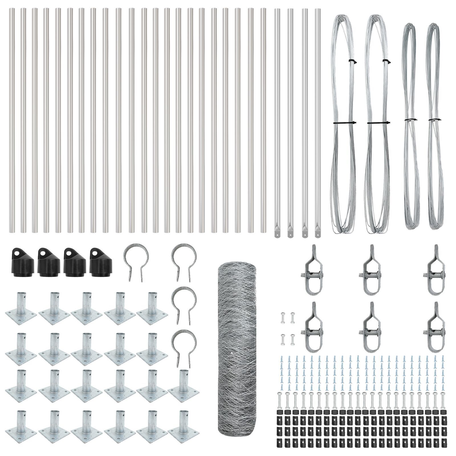 Gard hexagonal  0.6x50 m Oțel galvanizat, Stâlpi de gard  cu plăci de bază 13 pcs Ø32mm 70cm Oțel galvanizat GartenMobel Dekor