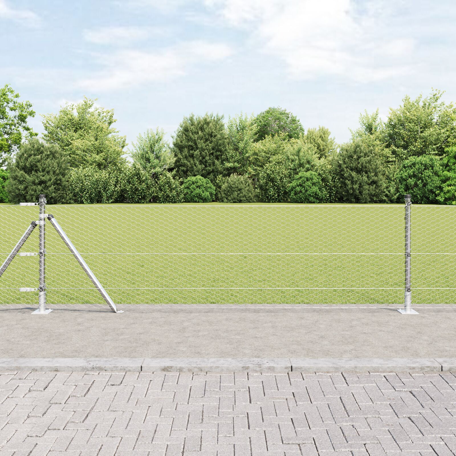 Gard hexagonal  0,6x50 m din oțel galvanizat, Stâlpi de gard  cu plăci de bază 13 buc Ø32mm 70cm din oțel galvanizat GartenMobel Dekor