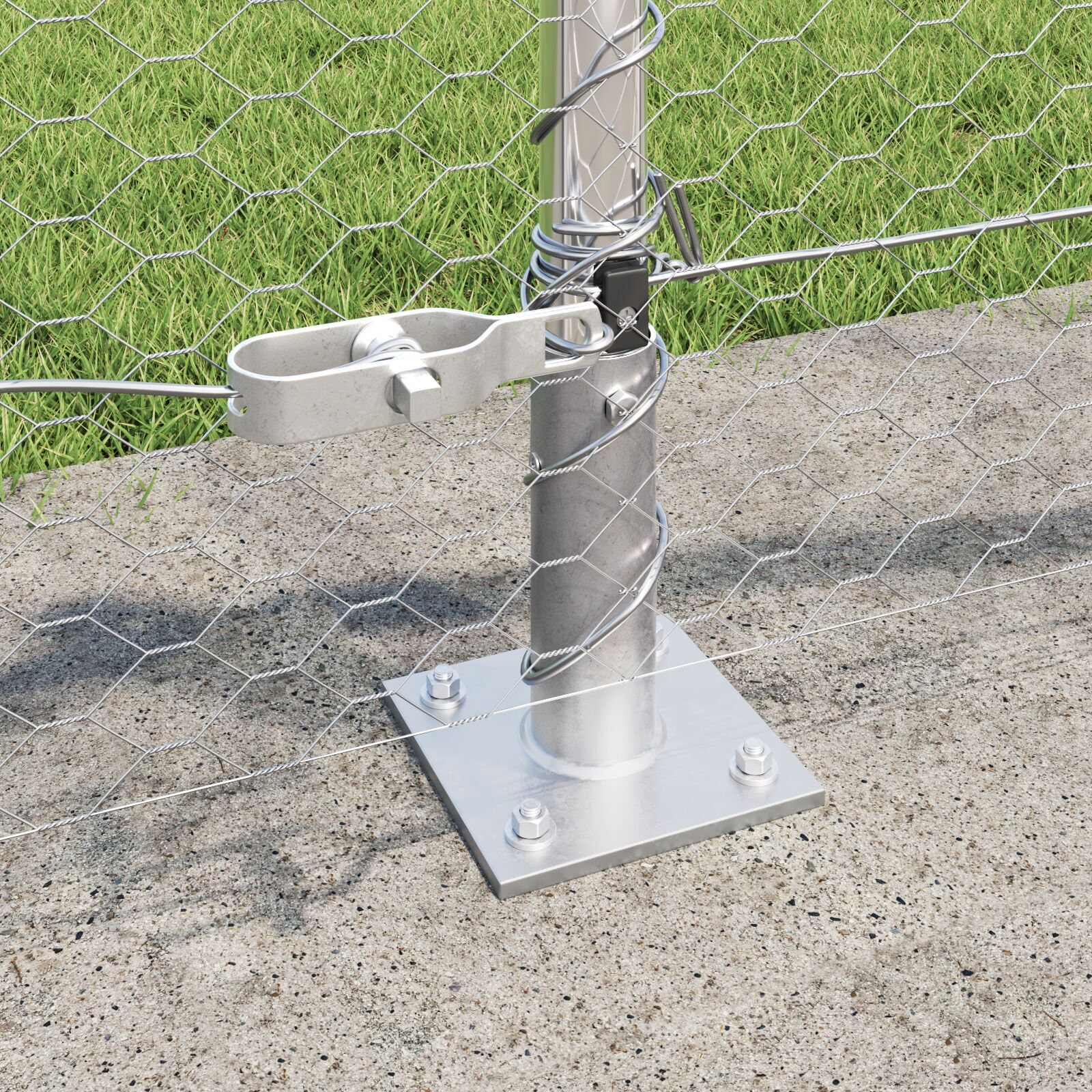 Gard hexagonal  0,6x50 m din oțel galvanizat, Stâlpi de gard  cu plăci de bază 13 buc Ø32mm 70cm din oțel galvanizat GartenMobel Dekor