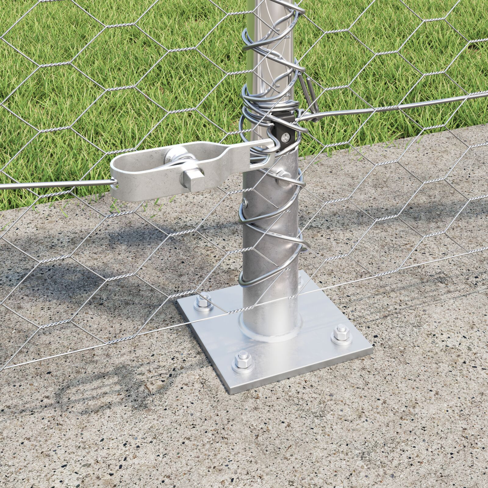 Gard hexagonal  0.8x50 m din oțel galvanizat, Stâlpi de gard  cu plăci de bază 13 buc Ø32mm 90cm din oțel galvanizat GartenMobel Dekor