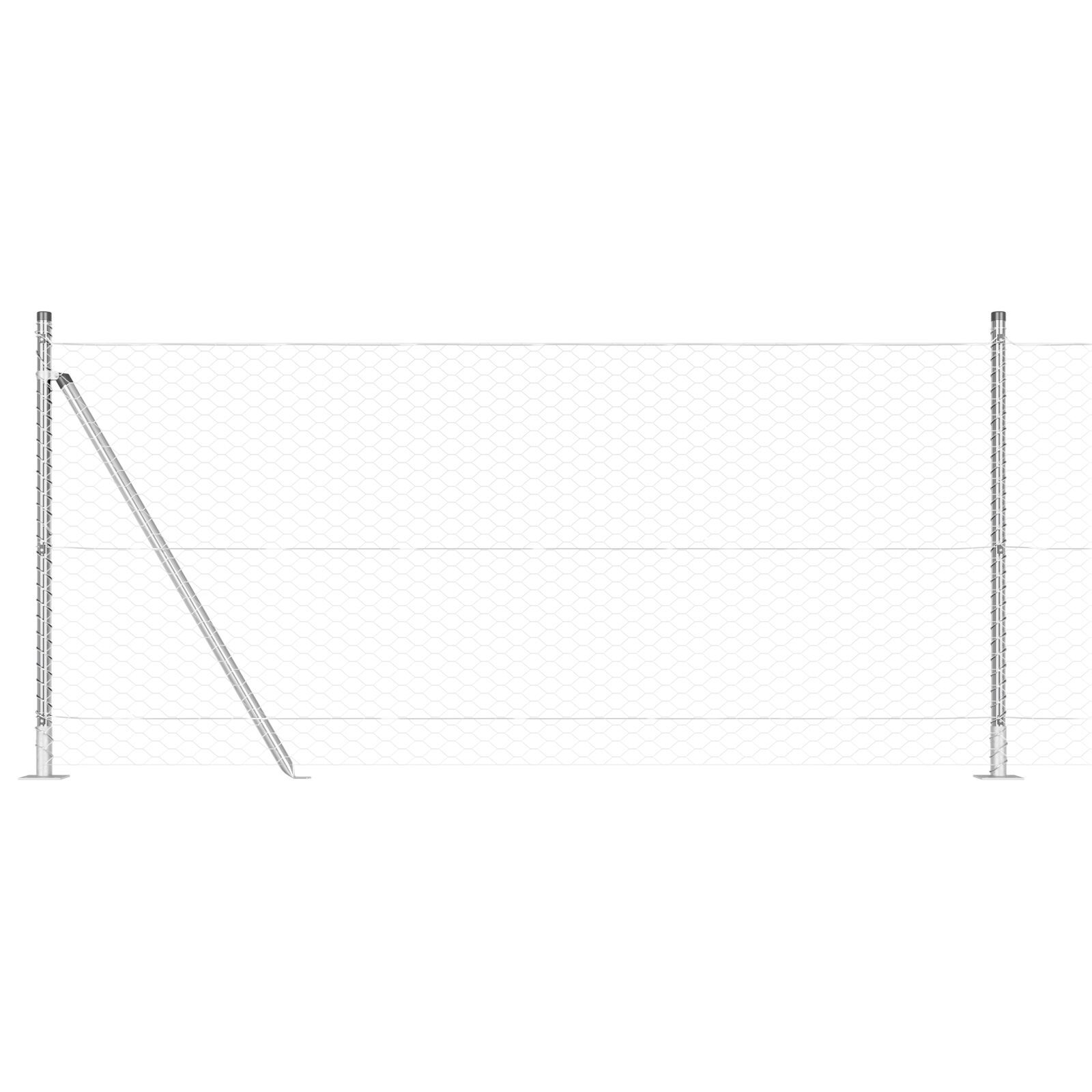 Gard hexagonal  0.8x50 m din oțel galvanizat, Stâlpi de gard  cu plăci de bază 13 buc Ø32mm 90cm din oțel galvanizat GartenMobel Dekor