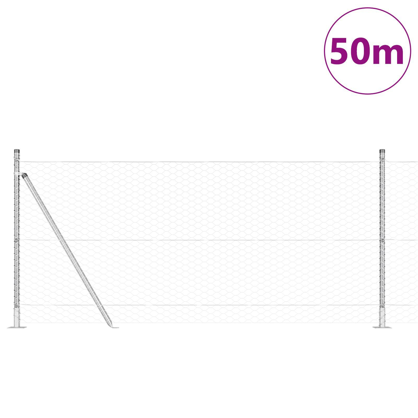 Gard hexagonal  0.8x50 m din oțel galvanizat, Stâlpi de gard  cu plăci de bază 13 buc Ø32mm 90cm din oțel galvanizat GartenMobel Dekor