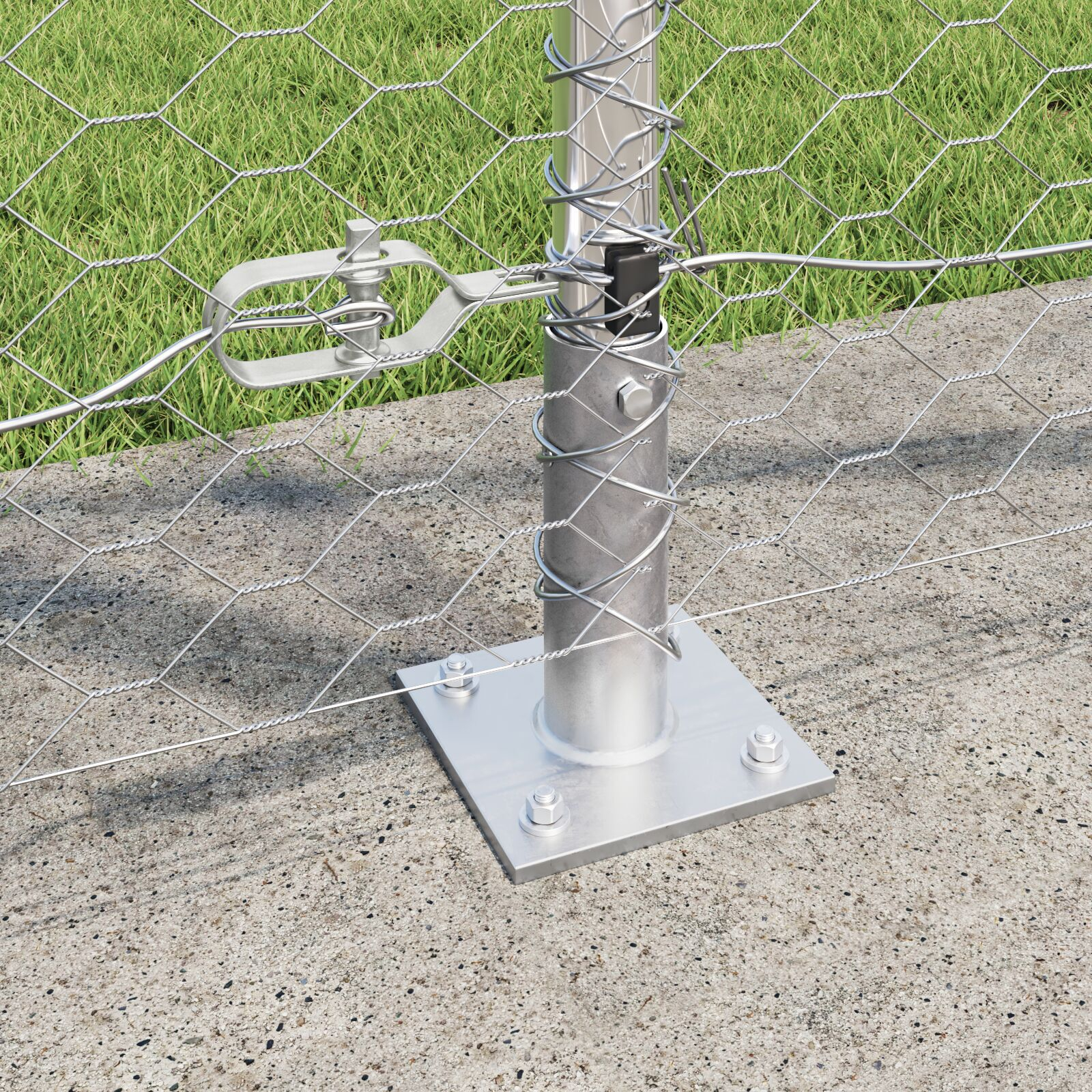 Gard hexagonal  1.2x50 m din oțel galvanizat, Stâlpi pentru gard  cu plăci de bază 13 buc Ø32mm 68.5cm din oțel galvanizat GartenMobel Dekor