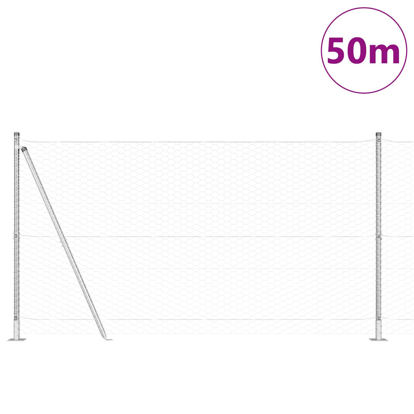 Gard hexagonal  1.2x50 m din oțel galvanizat, Stâlpi pentru gard  cu plăci de bază 13 buc Ø32mm 68.5cm din oțel galvanizat GartenMobel Dekor