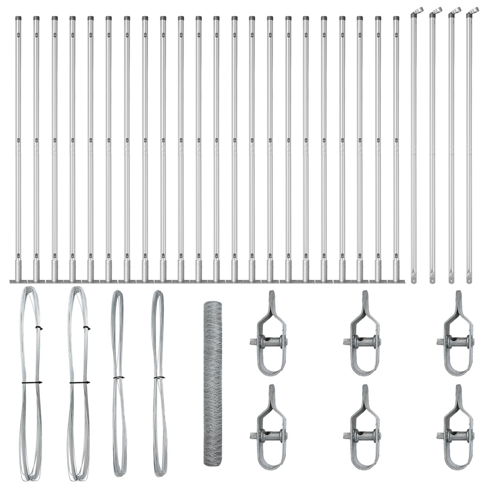 Gard hexagonal  1.2x50 m din oțel galvanizat, Stâlpi pentru gard  cu plăci de bază 13 buc Ø32mm 68.5cm din oțel galvanizat GartenMobel Dekor