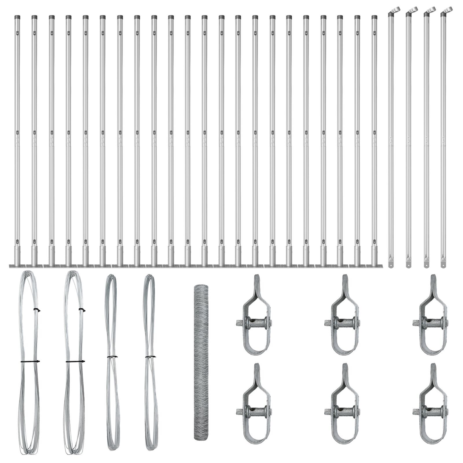 Gard hexagonal  1.5x50 m Oțel galvanizat, Stâlpi de gard  cu plăci de bază 13 pcs Ø32mm 83.5cm Oțel galvanizat GartenMobel Dekor