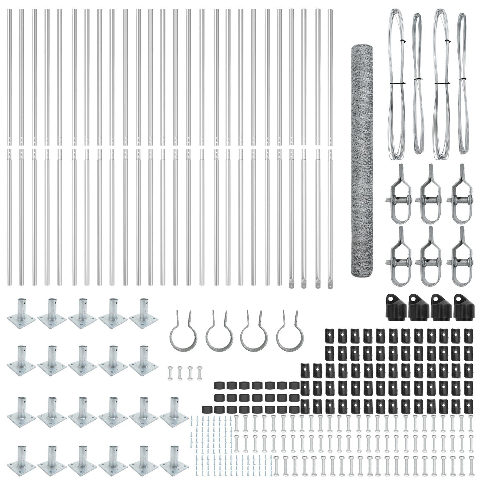 Împrejmuire Hexagonală  1.6x50 m Oțel Galvanizat, Stâlpi de Împrejmuire  cu Plăci de Bază 13 buc Ø32mm 88.5cm Oțel Galvanizat GartenMobel Dekor