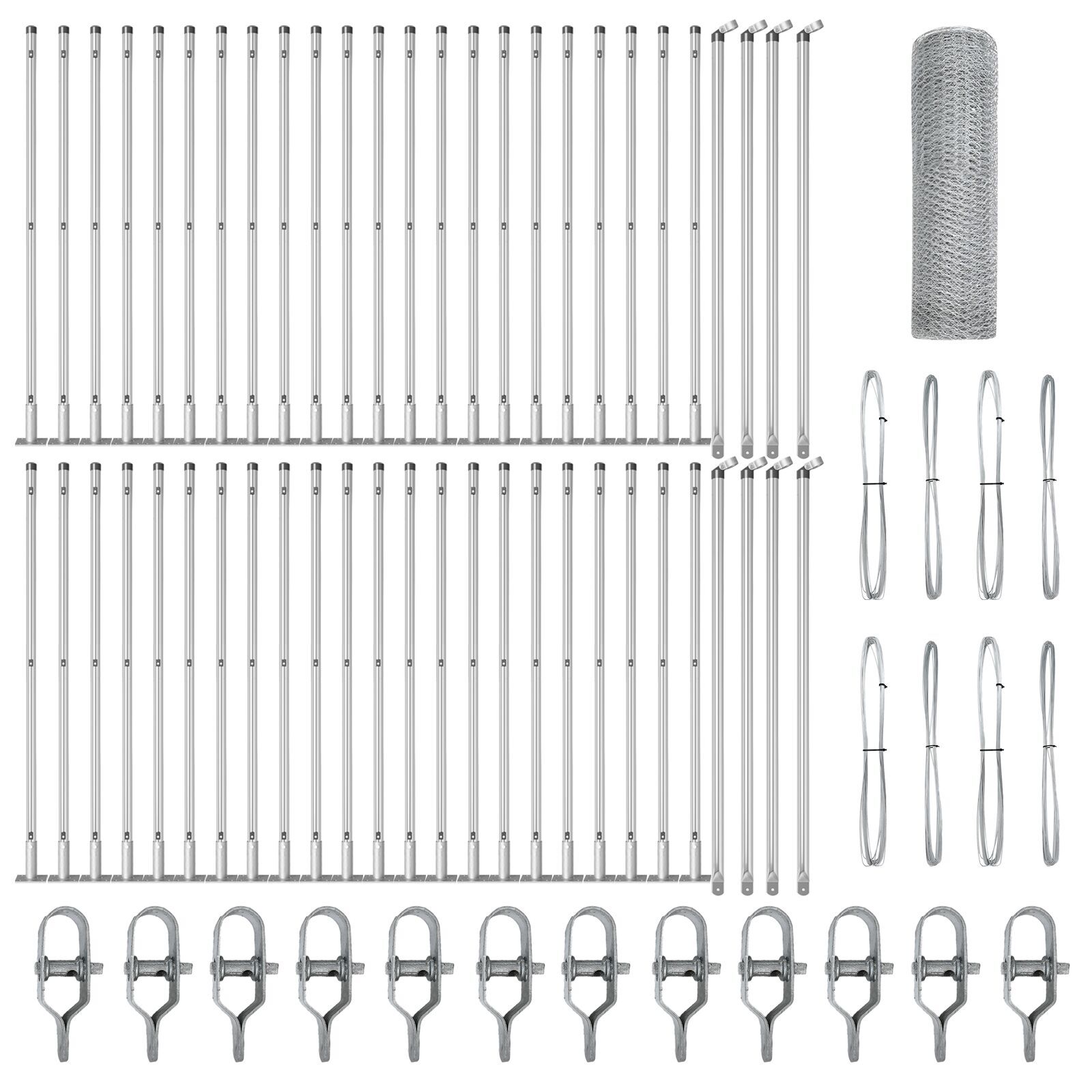 Împrejmuire hexagonală  0.6x100 m oțel galvanizat, Stâlpi de împrejmuire  cu plăci de bază 13 piese Ø32mm 70cm oțel galvanizat GartenMobel Dekor