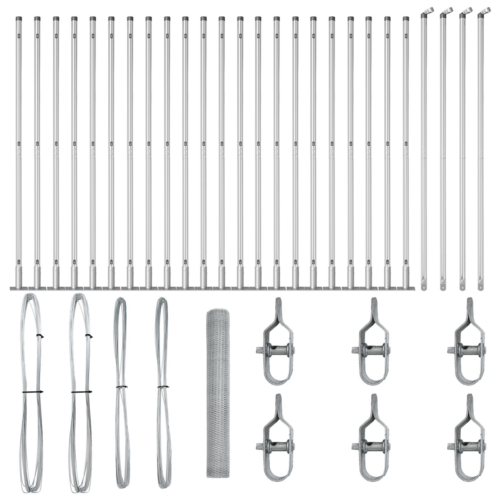 Plasa hexagonală  1.2x50 m Oțel galvanizat, Stâlpi de plasă  cu plăci de bază 13 buc Ø32mm 68.5cm Oțel galvanizat GartenMobel Dekor