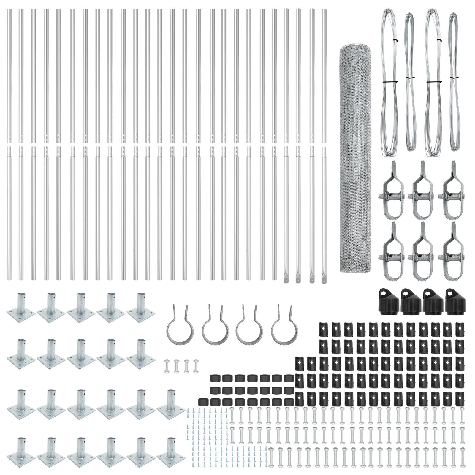 Plasa hexagonală  1.2x50 m Oțel galvanizat, Stâlpi de plasă  cu plăci de bază 13 buc Ø32mm 68.5cm Oțel galvanizat GartenMobel Dekor
