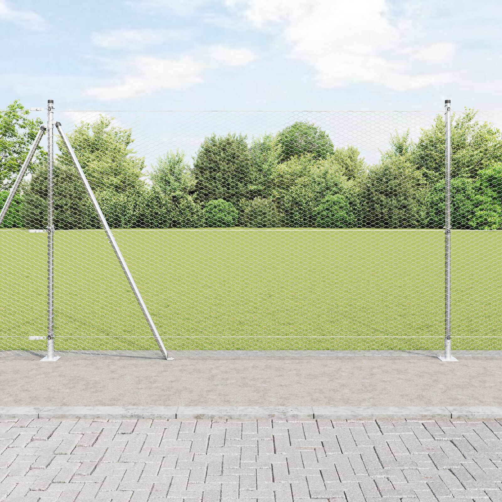 Gard Hexagon  1.6x100 m Oțel Galvanizat, Stâlpi de Gard  cu Plăci de Bază 13 buc Ø32mm 88.5cm Oțel Galvanizat GartenMobel Dekor