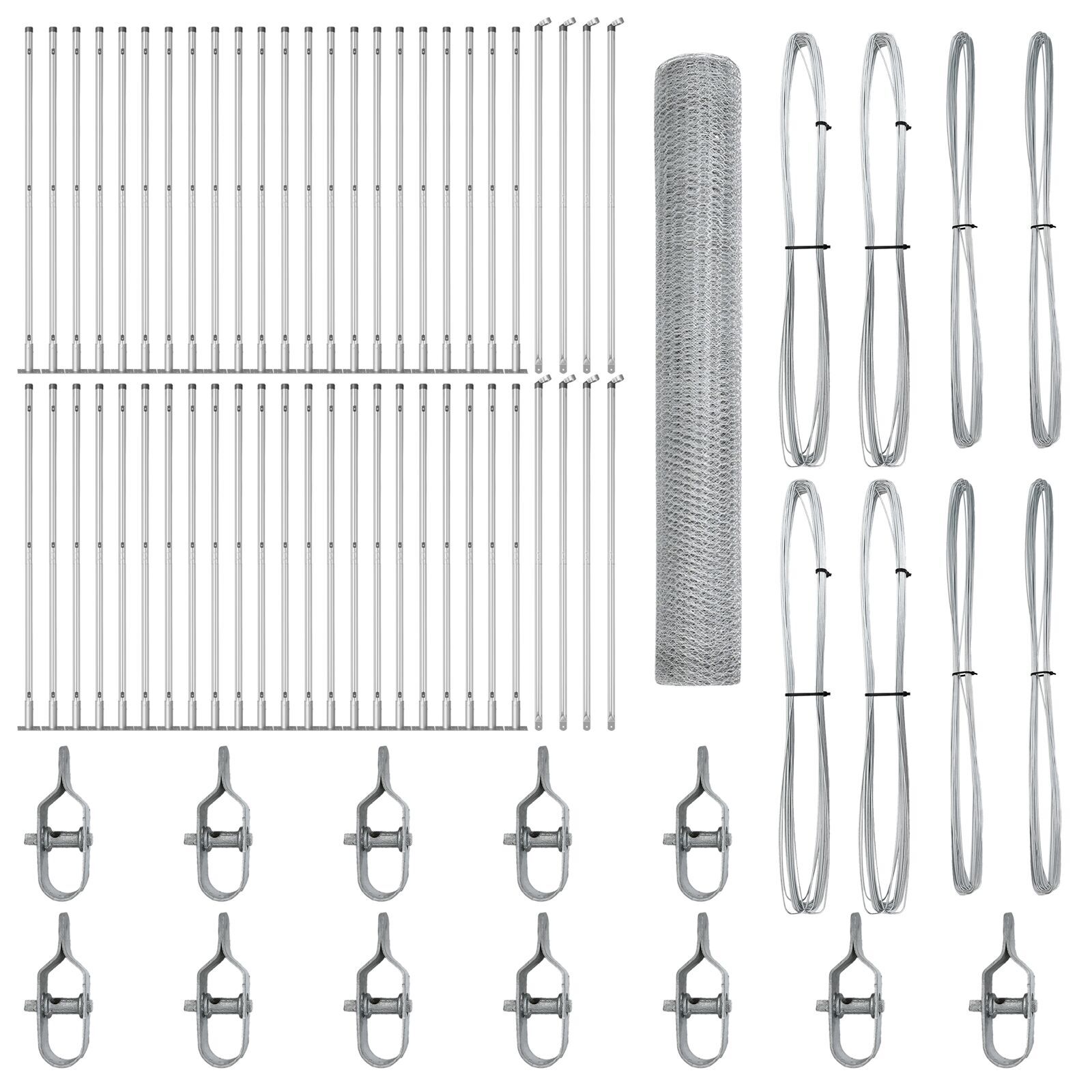Gard Hexagonal  1,2x100 m Oțel Galvanizat, Stâlpi de gard  cu plăci de bază 13 buc Ø32mm 68,5cm Oțel Galvanizat GartenMobel Dekor