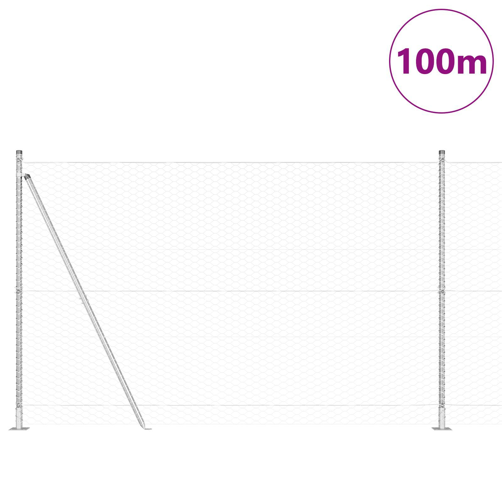 Gard Hexagonal  1.6x100 m Oțel Galvanizat, Stâlpi de Gard  cu Plăci de Bază 13 pcs Ø32mm 88.5cm Oțel Galvanizat GartenMobel Dekor