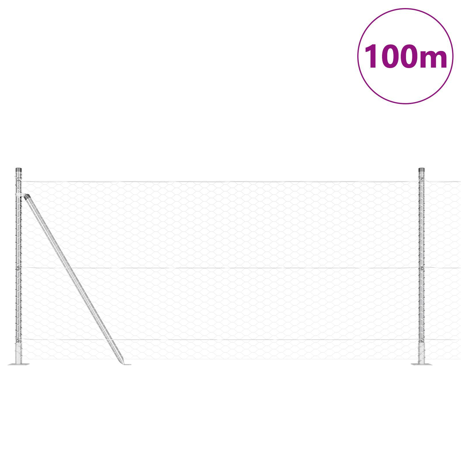 Gard Hexagonal  1x100 m Oțel Galvanizat, Stâlpi pentru Gard  cu Plăci de Bază 13 pc Ø32mm 110cm Oțel Galvanizat GartenMobel Dekor