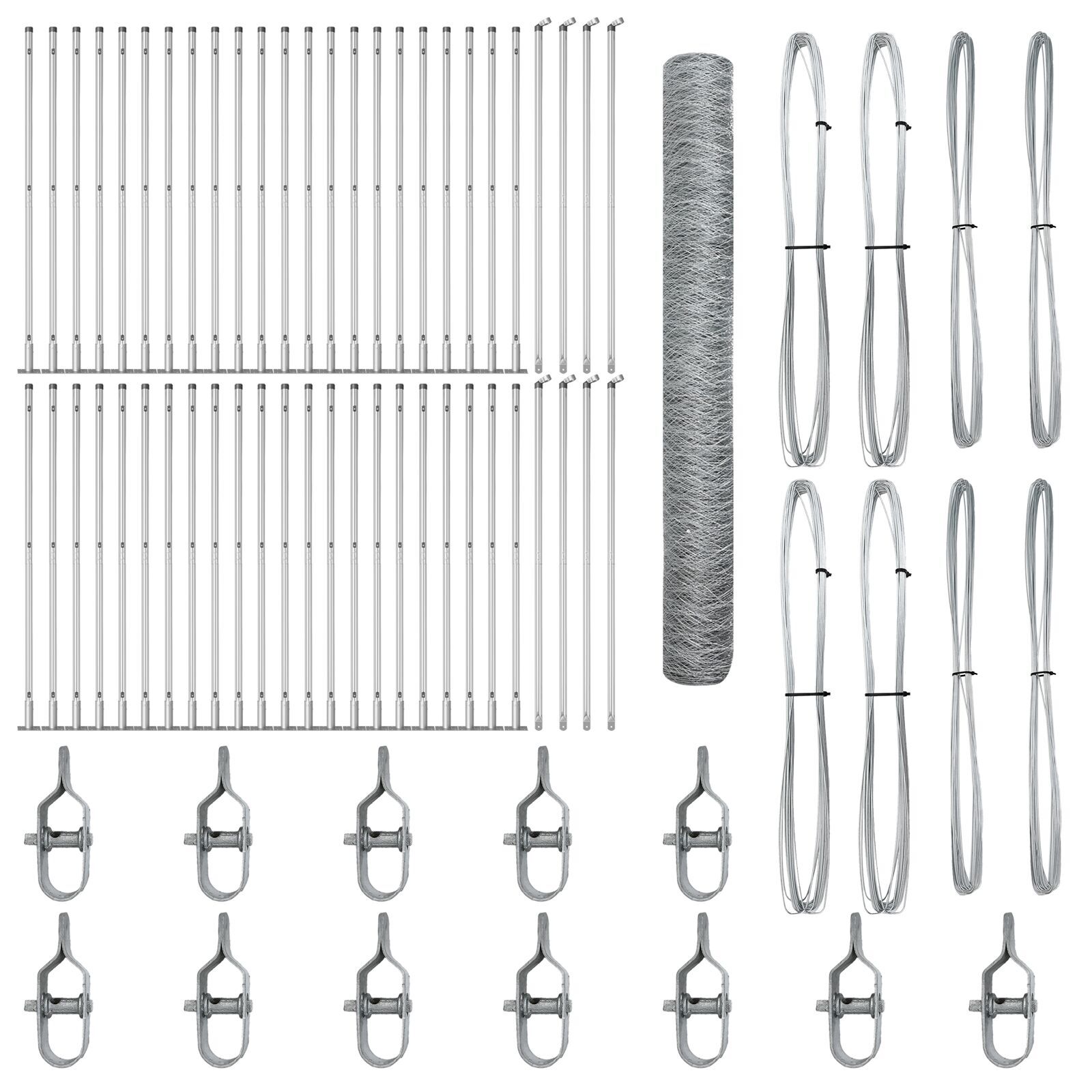 Gard hexagonal  1.2x100 m Oțel galvanizat, Stâlpi pentru gard  cu plăci de bază 13 buc Ø32mm 68.5cm Oțel galvanizat GartenMobel Dekor