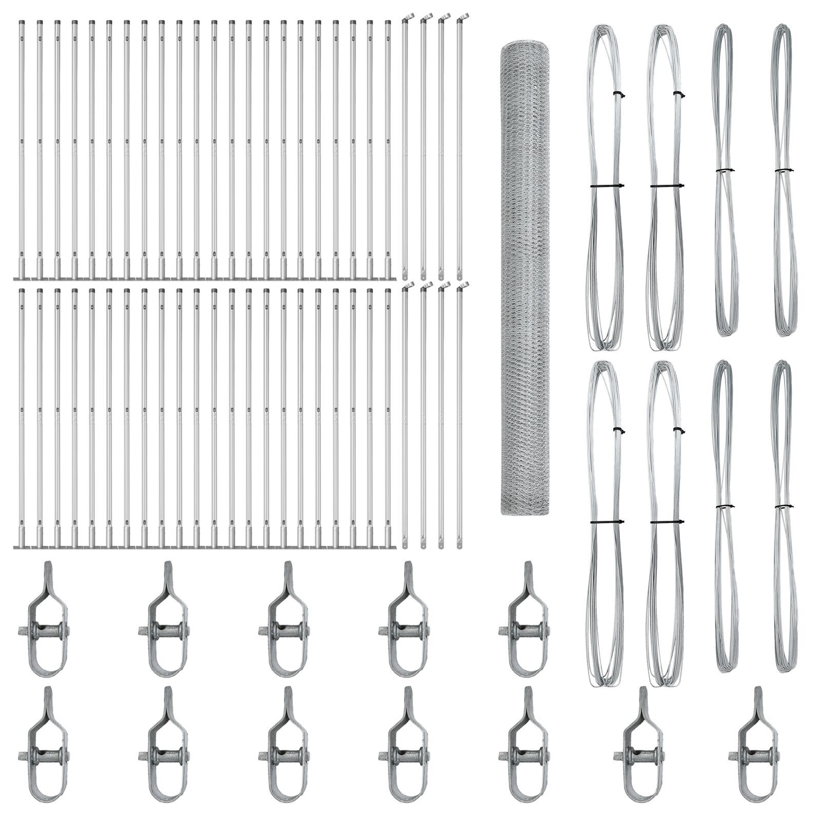 Gard hexagonal  1.5x100 m din oțel galvanizat, Stâlpi de gard  cu plăci de bază 13 pcs Ø32mm 83.5cm din oțel galvanizat GartenMobel Dekor