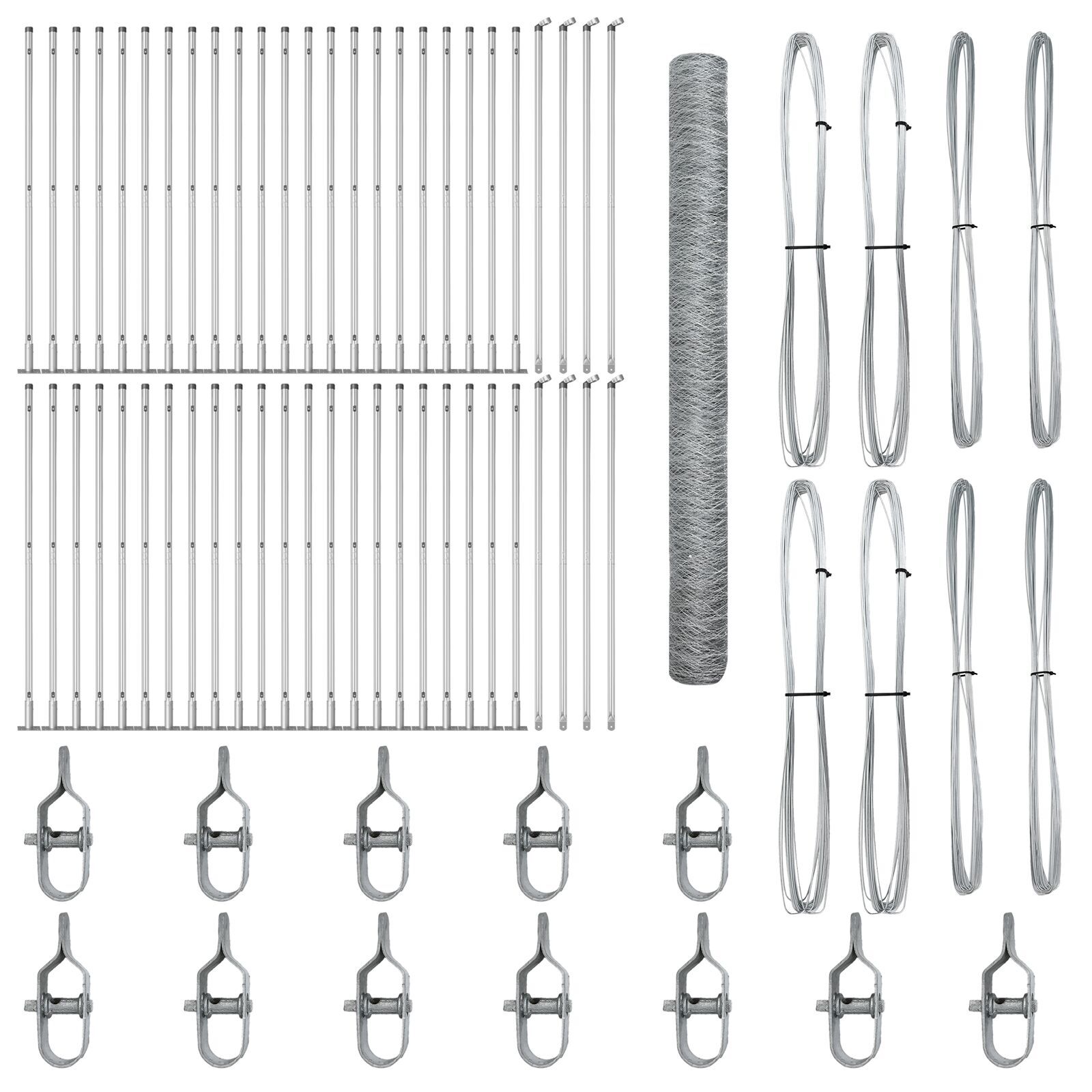 Gard hexagonal 1.6 x 100 m oțel galvanizat, Stâlpi de gard cu plăci de bază 13 pcs Ø32mm 88.5cm oțel galvanizat GartenMobel Dekor