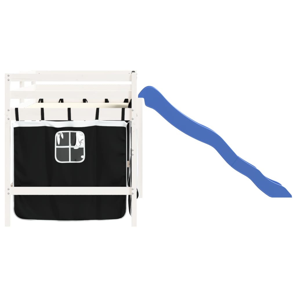 Pat etajat de copii cu perdele, 80x200 cm, lemn masiv pin GartenMobel Dekor