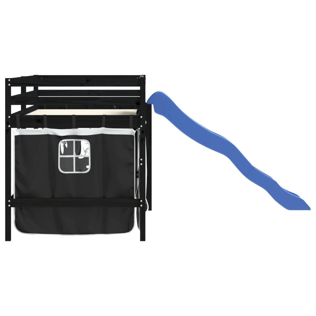 Pat etajat de copii cu perdele, 80x200 cm, lemn masiv pin GartenMobel Dekor