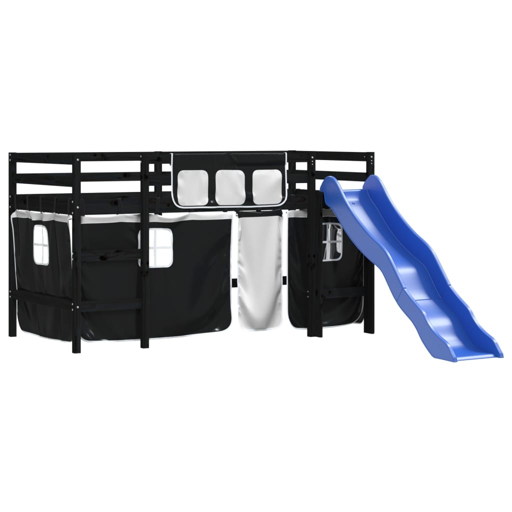 Pat etajat de copii cu perdele, 80x200 cm, lemn masiv pin GartenMobel Dekor