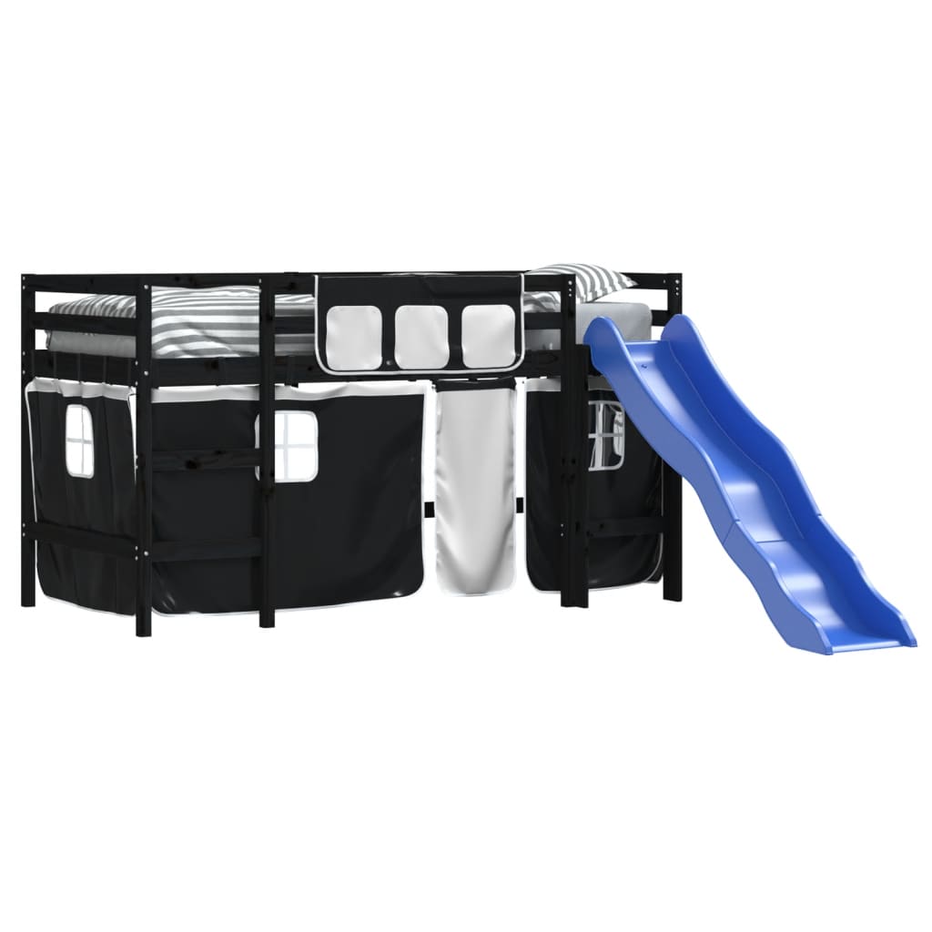 Pat etajat de copii cu perdele, 80x200 cm, lemn masiv pin GartenMobel Dekor