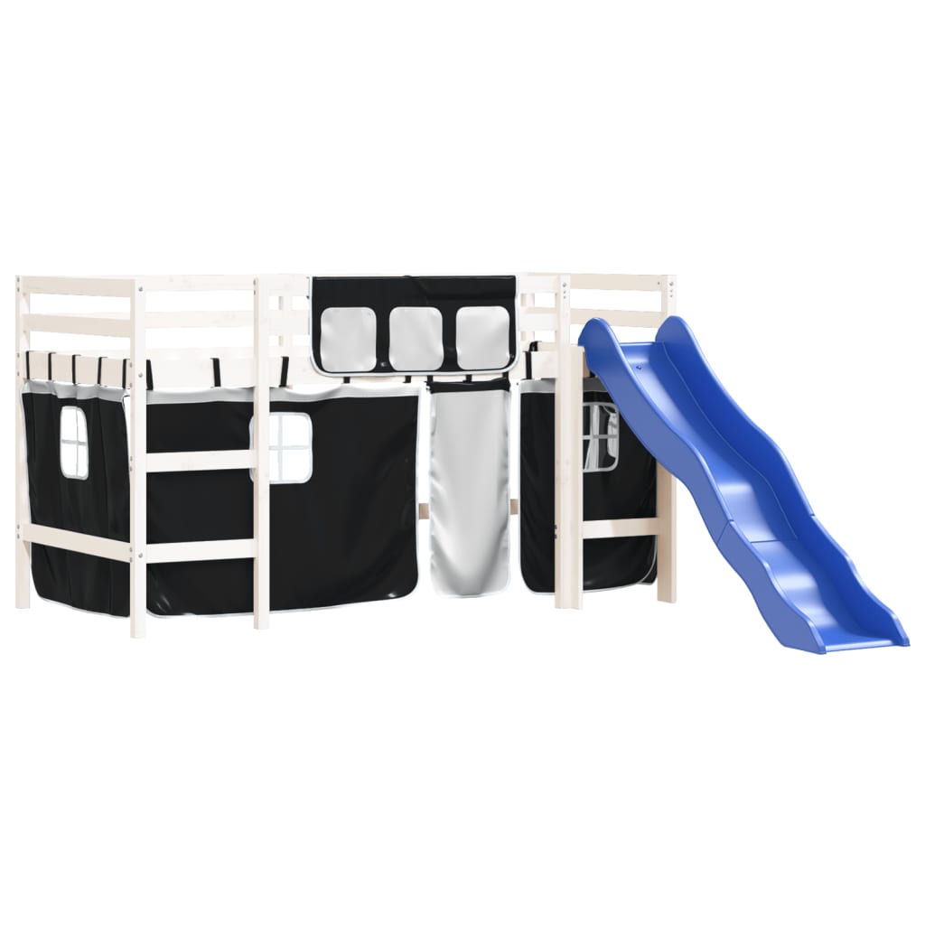 Pat etajat de copii cu perdele, 80x200 cm, lemn masiv pin GartenMobel Dekor