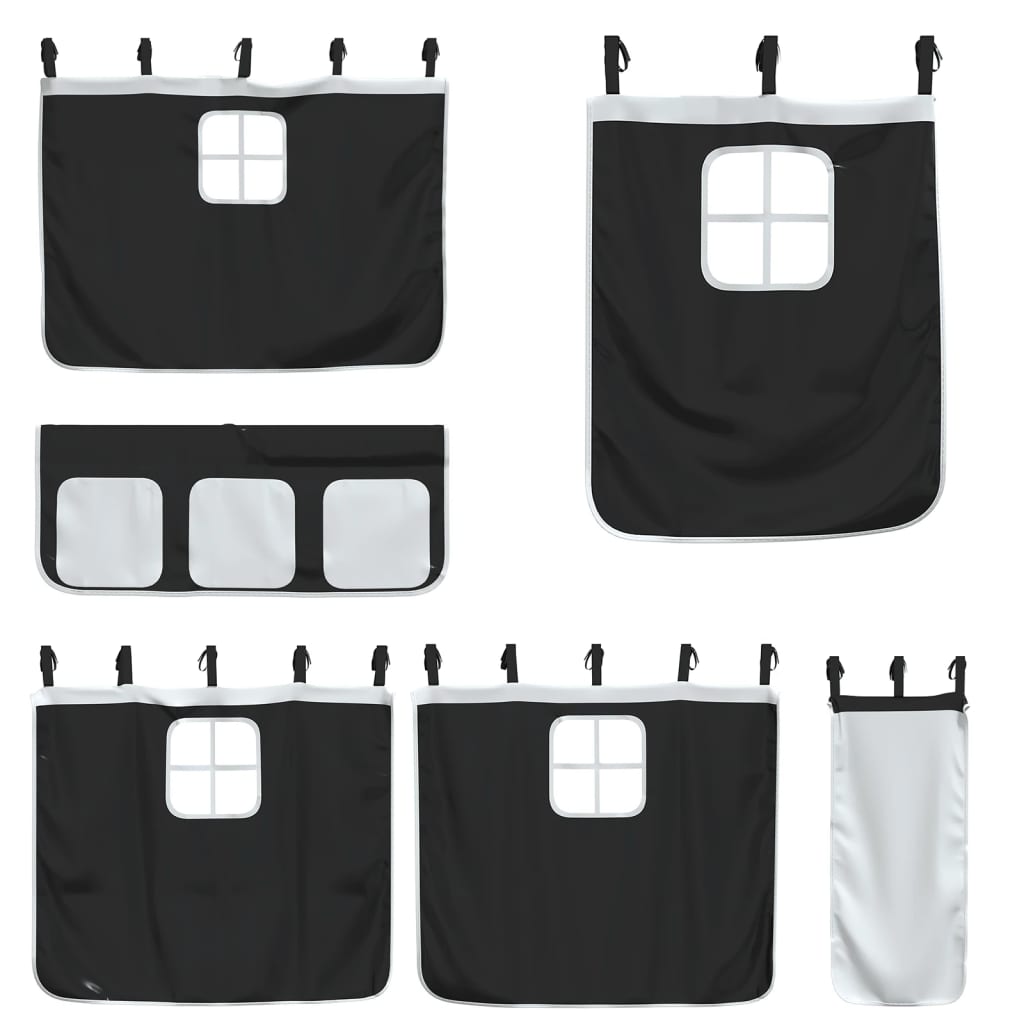 Pat supraetajat cu tobogan și perdele, alb și negru, 90x190 cm GartenMobel Dekor