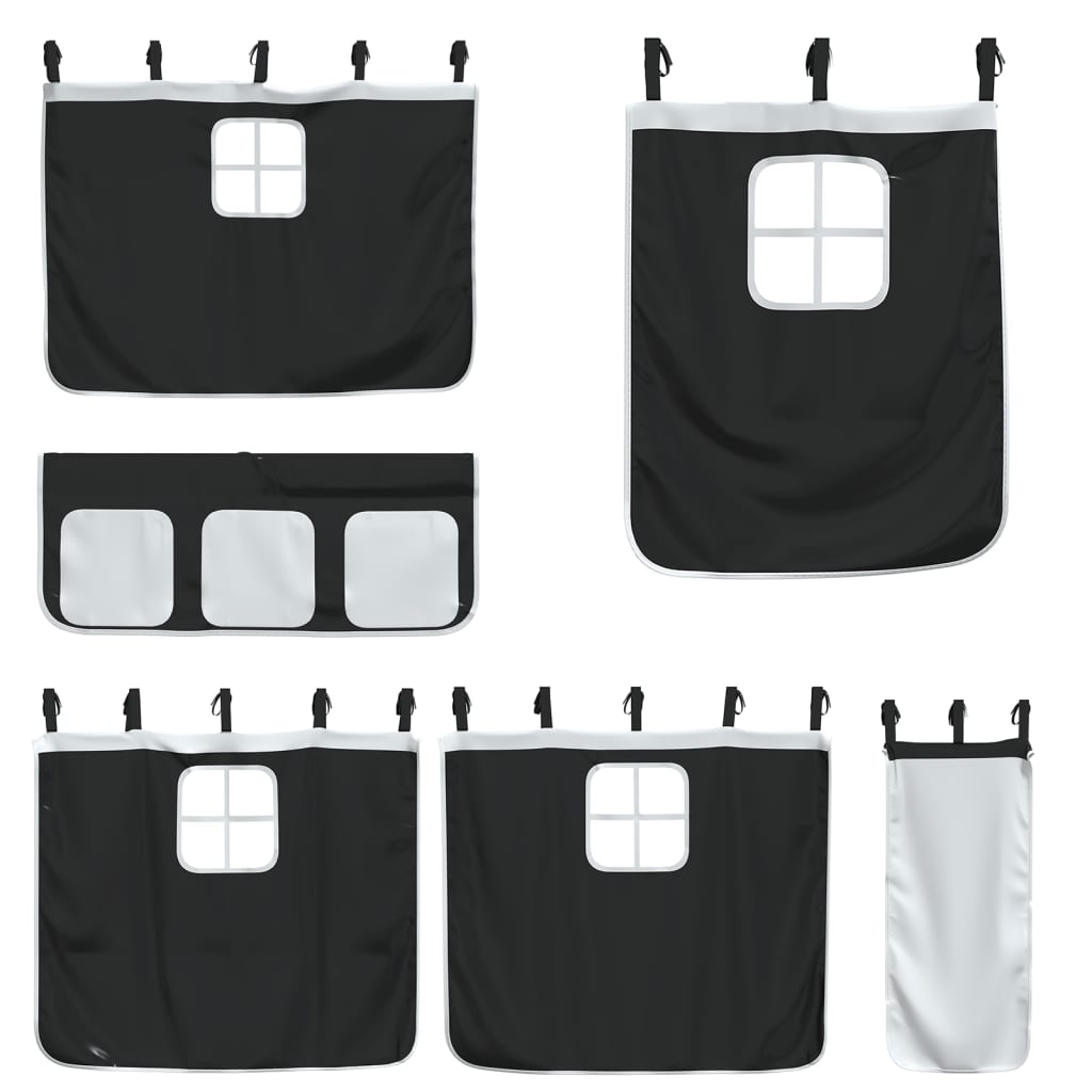 Pat supraetajat cu tobogan și perdele, alb și negru, 90x200 cm GartenMobel Dekor