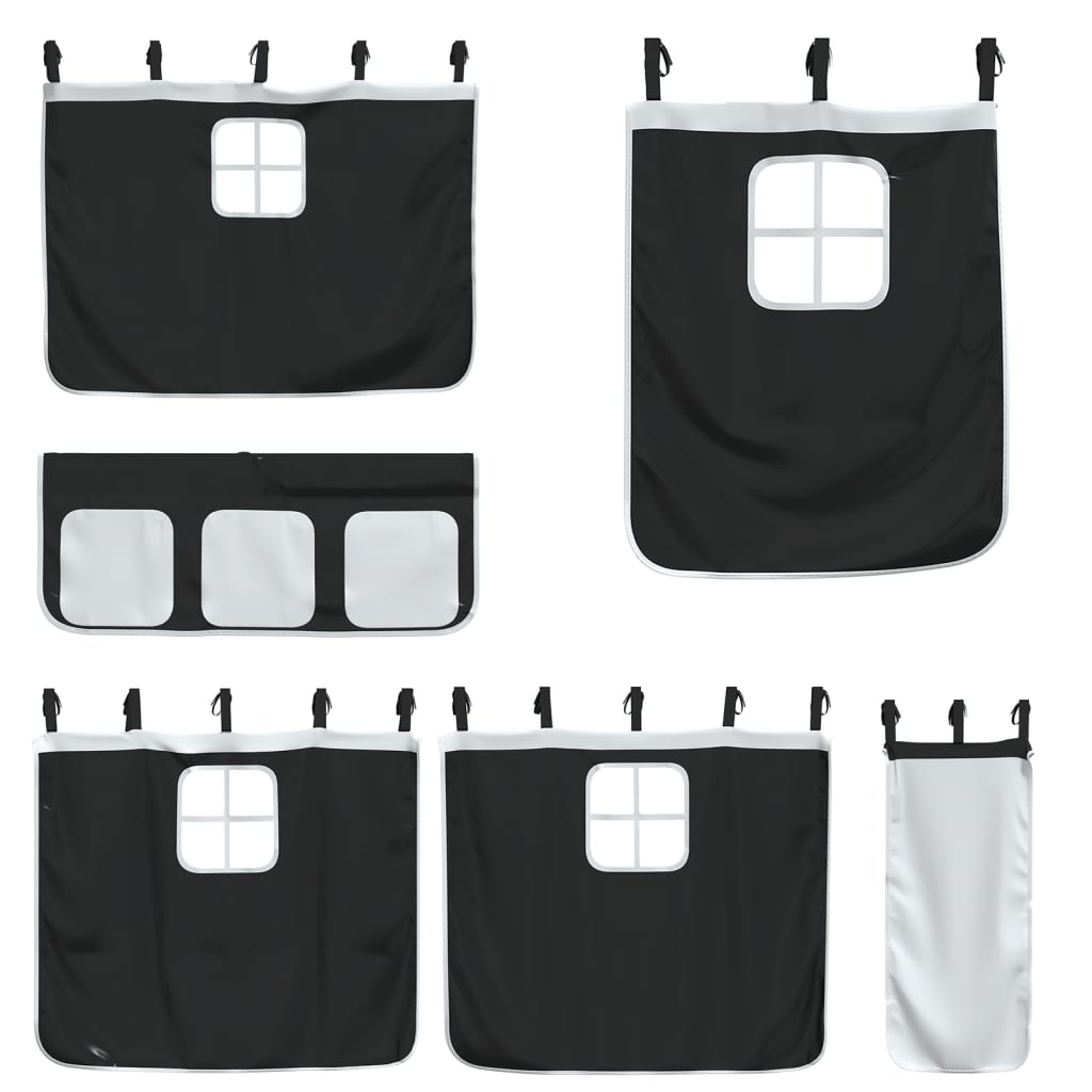 Pat supraetajat de copii perdele, alb/negru, 90x200 cm lemn pin GartenMobel Dekor