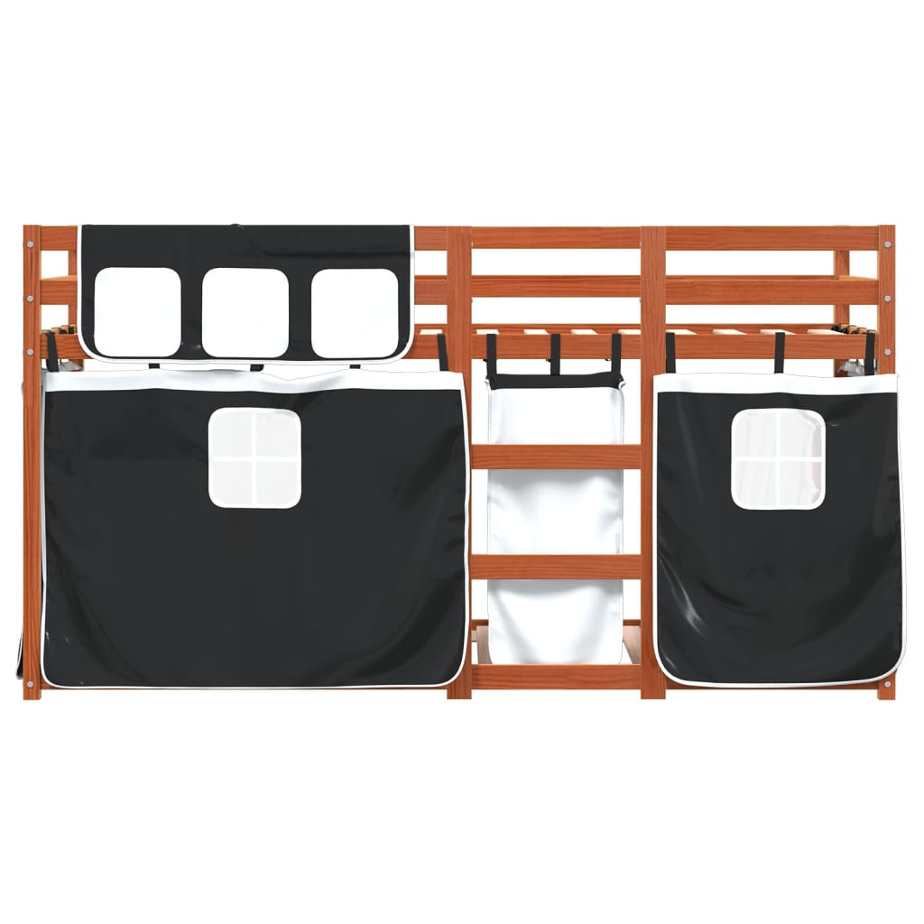 Pat supraetajat de copii perdele, alb/negru, 90x200 cm lemn pin GartenMobel Dekor