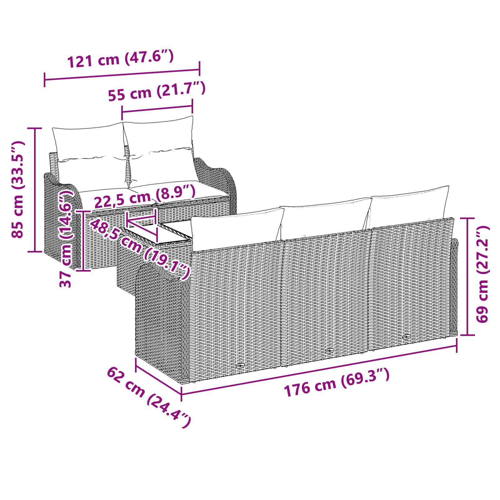 Set Sofa Grădină cu Perne Gri Deschis Ratan Polimer, Sofa Grădină 2 Locuri cu Spațiu Depozitare & Perne Gri Deschis Ratan Polimer GartenMobel Dekor