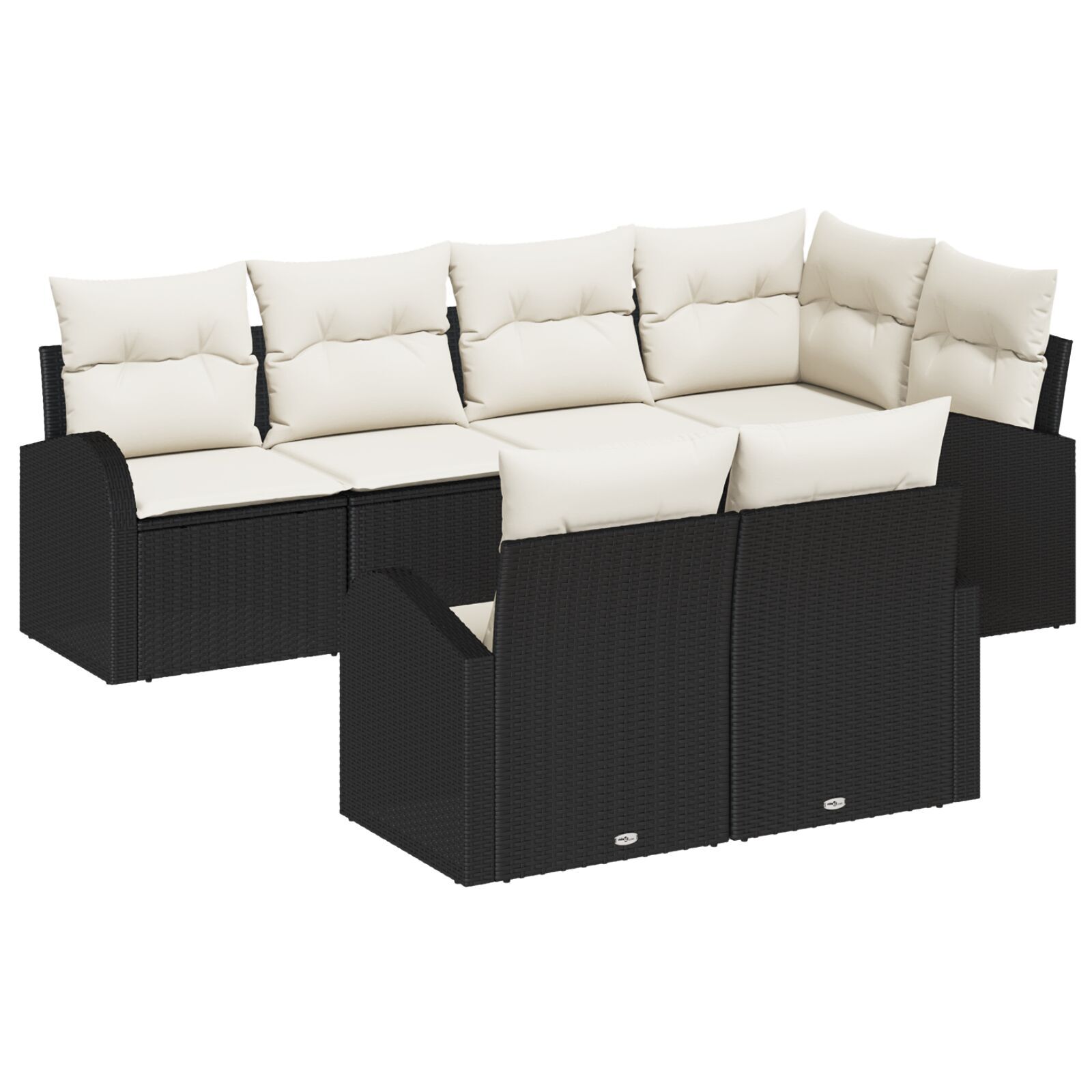 Set de Sofa de Grădină 7 Piese cu Perne Negru Ratan Poliat, Sofa de Grădină de 2 Locuri cu Spațiu de Depozitare și Perne Negru Ratan Poliat GartenMobel Dekor
