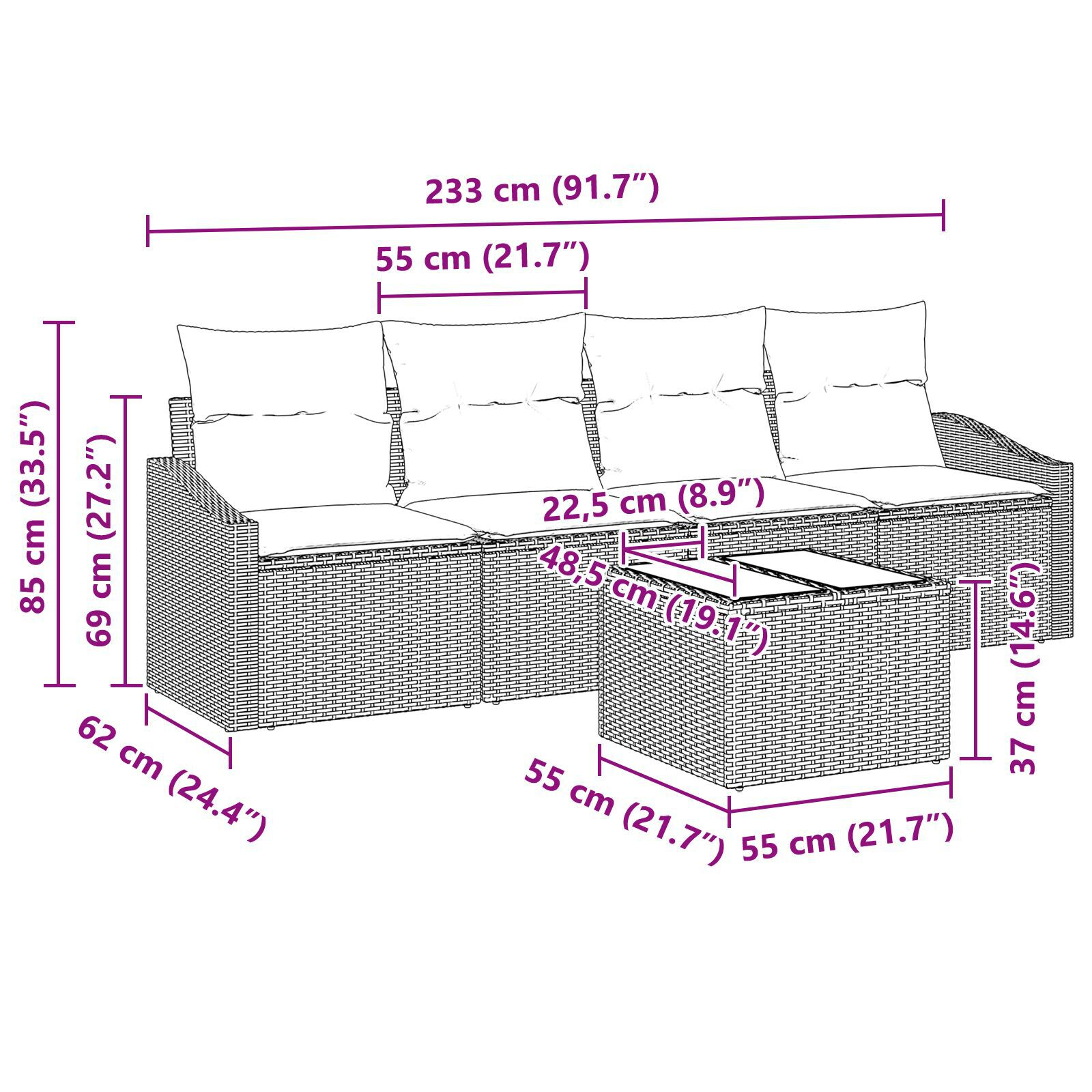 Set de dining grădină 5 piese cu perne gri deschis din poliratan GartenMobel Dekor