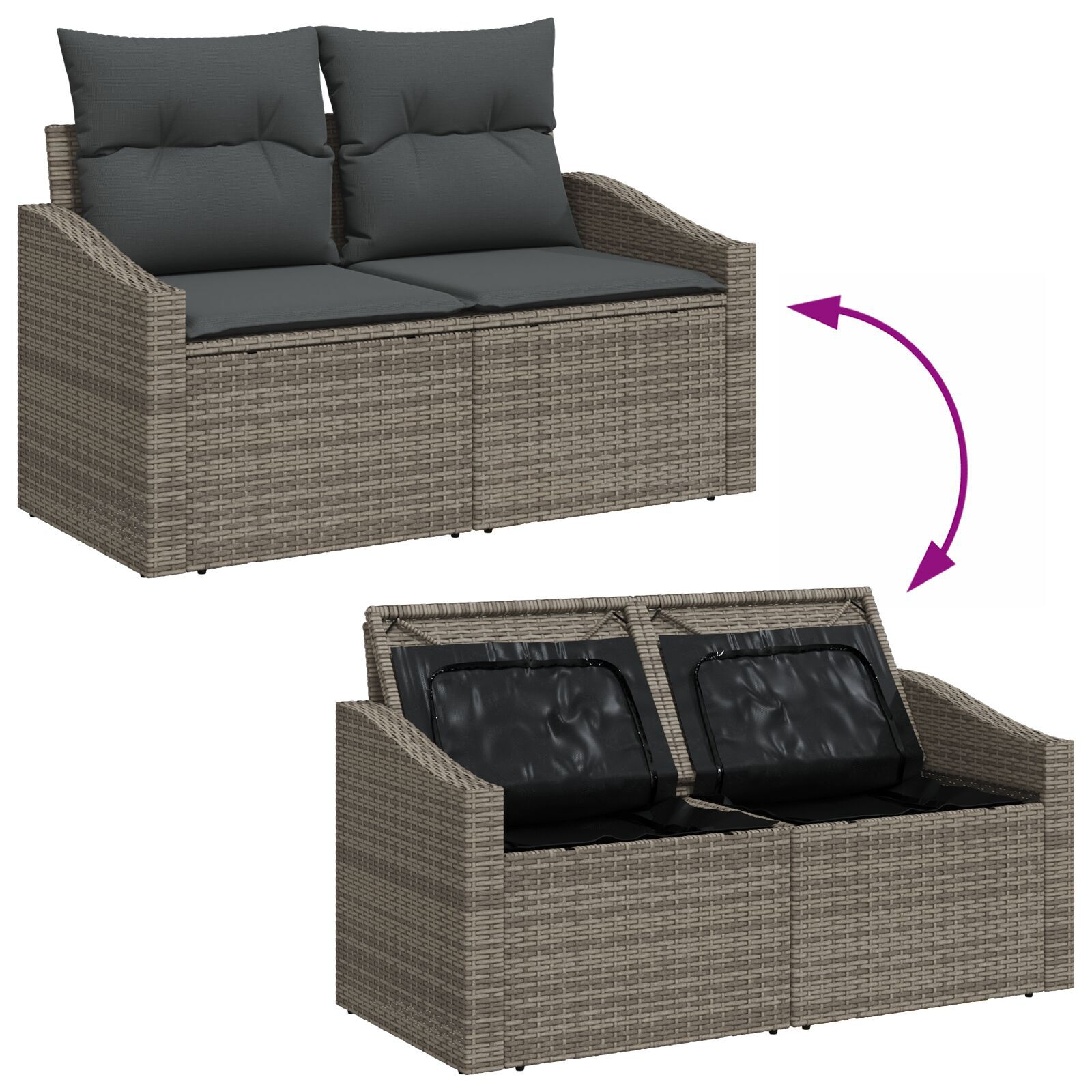 Set Sofa Grădină cu Pernuțe Gri din Ratan Poli GartenMobel Dekor