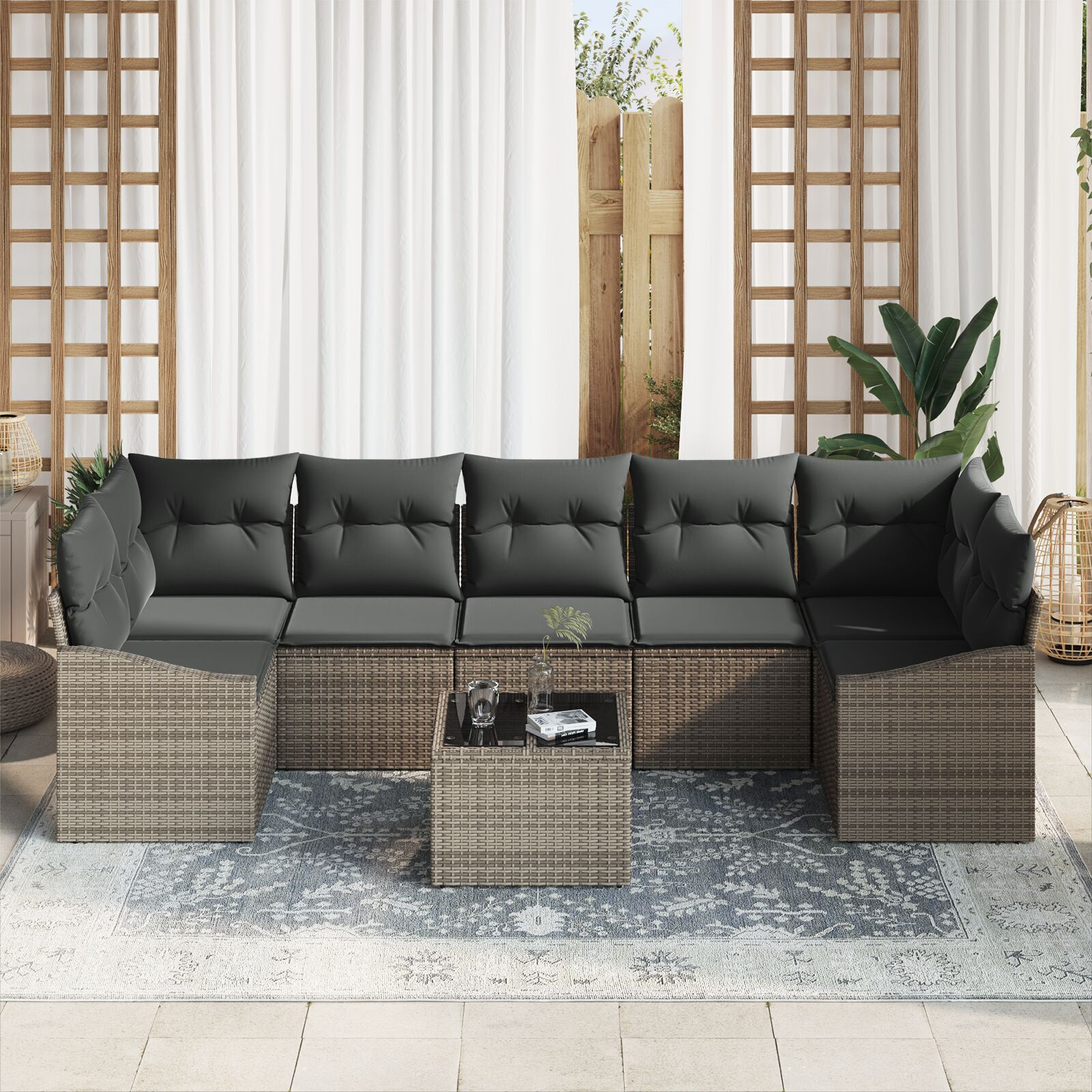 Set Sofa Grădină cu Pernuțe Gri din Ratan Poli GartenMobel Dekor