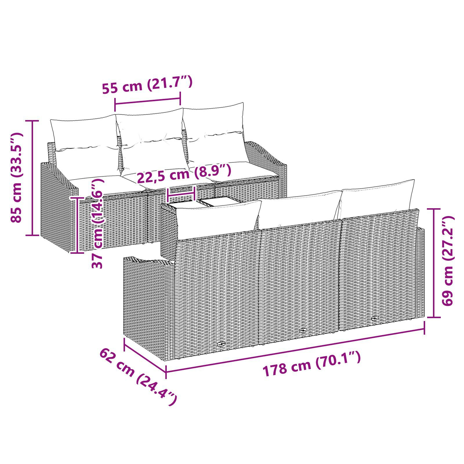Set de canapele de grădină cu perne 7 piese Negru Ratan GartenMobel Dekor