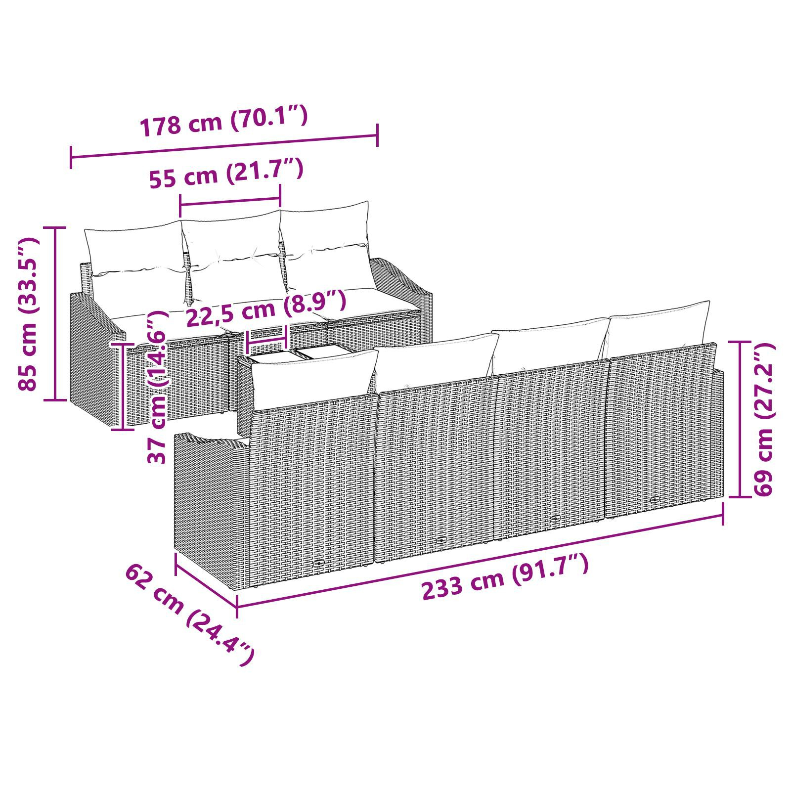Set de dining de grădină 8 piese cu perne Bej din ratan poliester GartenMobel Dekor