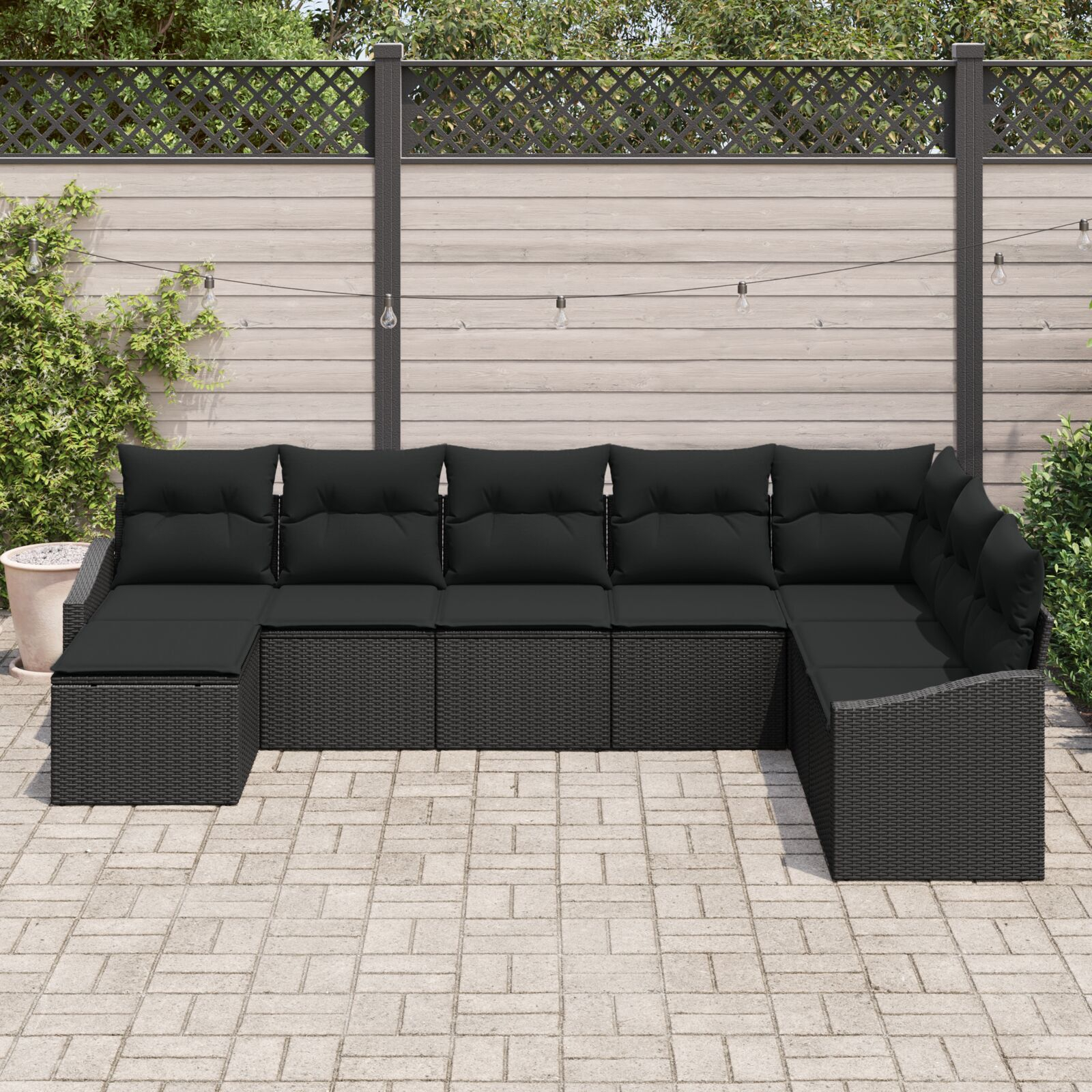 Set de dining de 8 piese cu perne Negru Ratan Poli GartenMobel Dekor