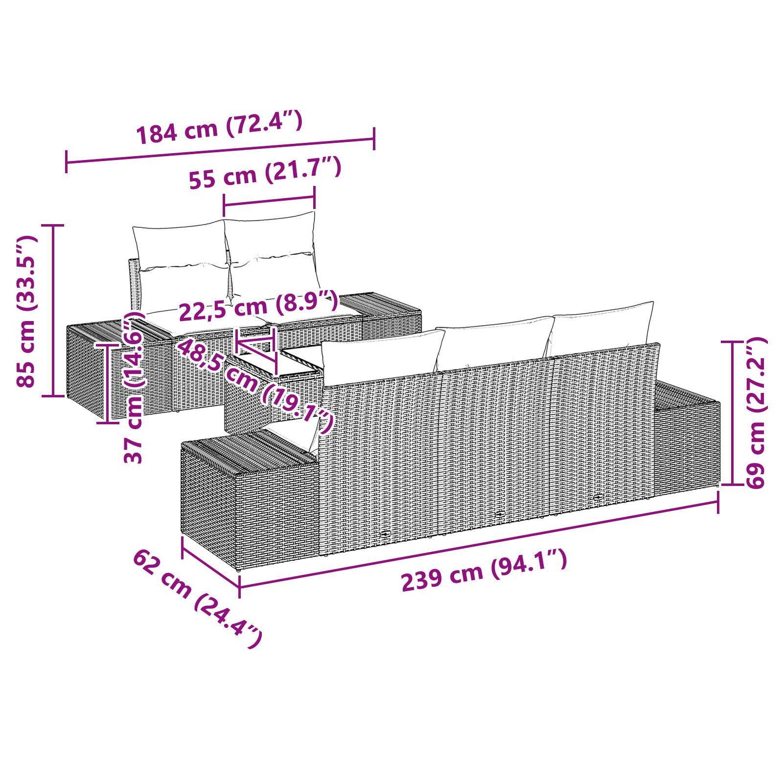 Set canapea grădină 6 piese cu perne gri deschis din poliratan GartenMobel Dekor