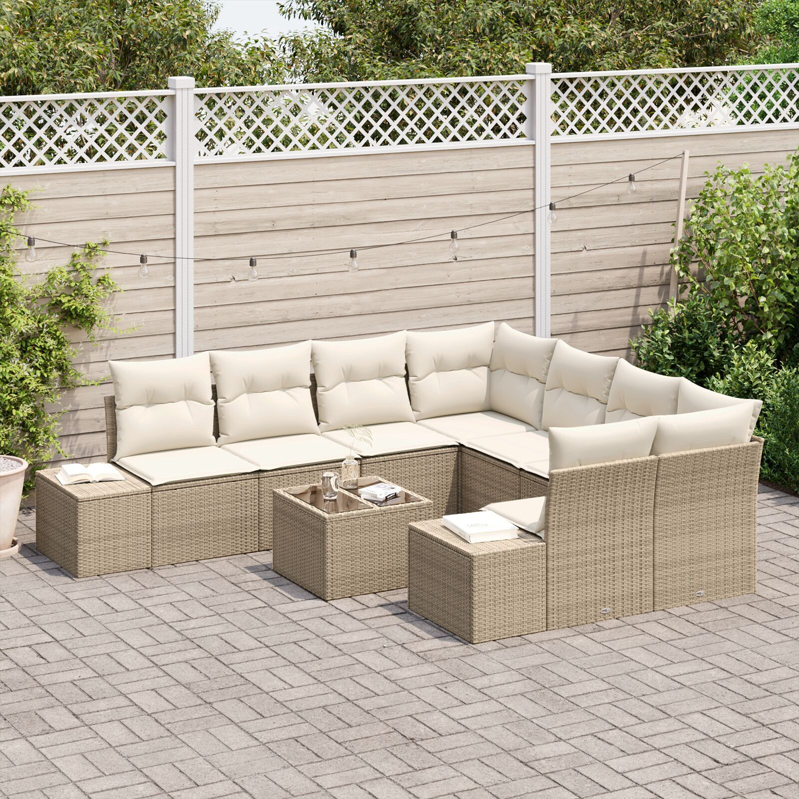 Set de sofa de grădină de 9 piese cu perne Bej din ratan poli GartenMobel Dekor
