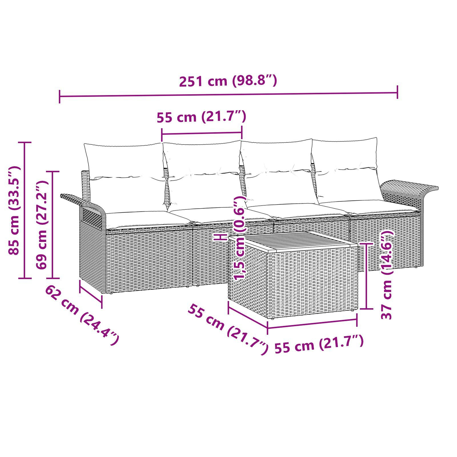 Set de Sofas pentru Grădină de 5 Piese cu Pernuțe Bej din Ratan Poly și Acacia, Sofa de Grădină cu 2 Locuri cu Spațiu de Depozitare și Pernuțe Bej din Ratan Poly GartenMobel Dekor