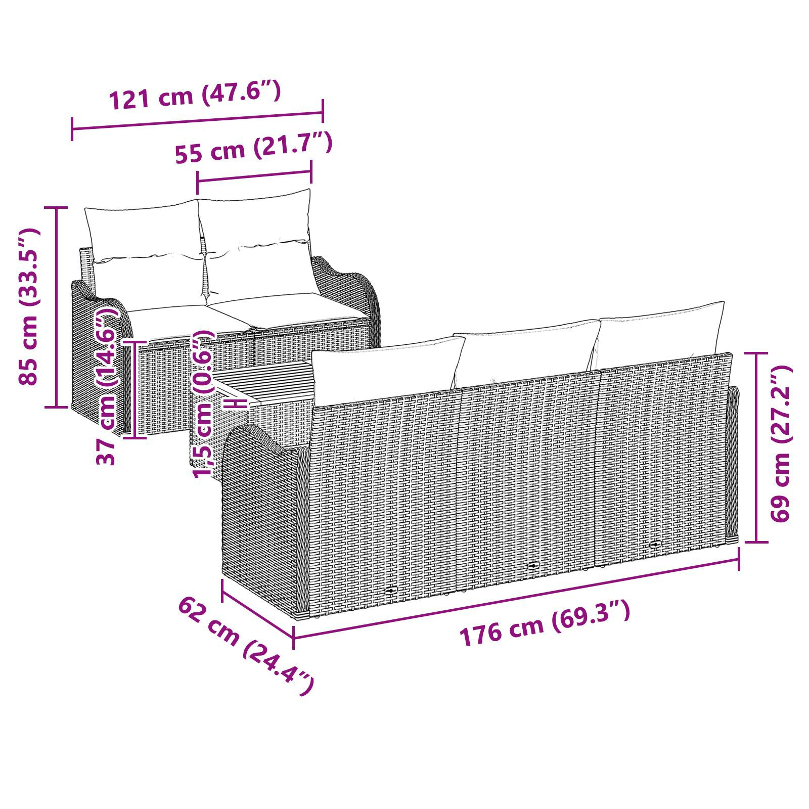 Set de canapele pentru grădină cu perne Bej Ratan Poli Acacia, Canapea de grădină cu două locuri și stocare, cu perne Bej Ratan Poli GartenMobel Dekor
