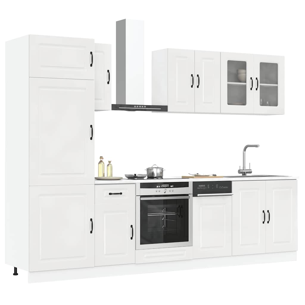Set dulap de bucătărie 8 piese „Kalmar” alb lucios Lemn GartenMobel Dekor