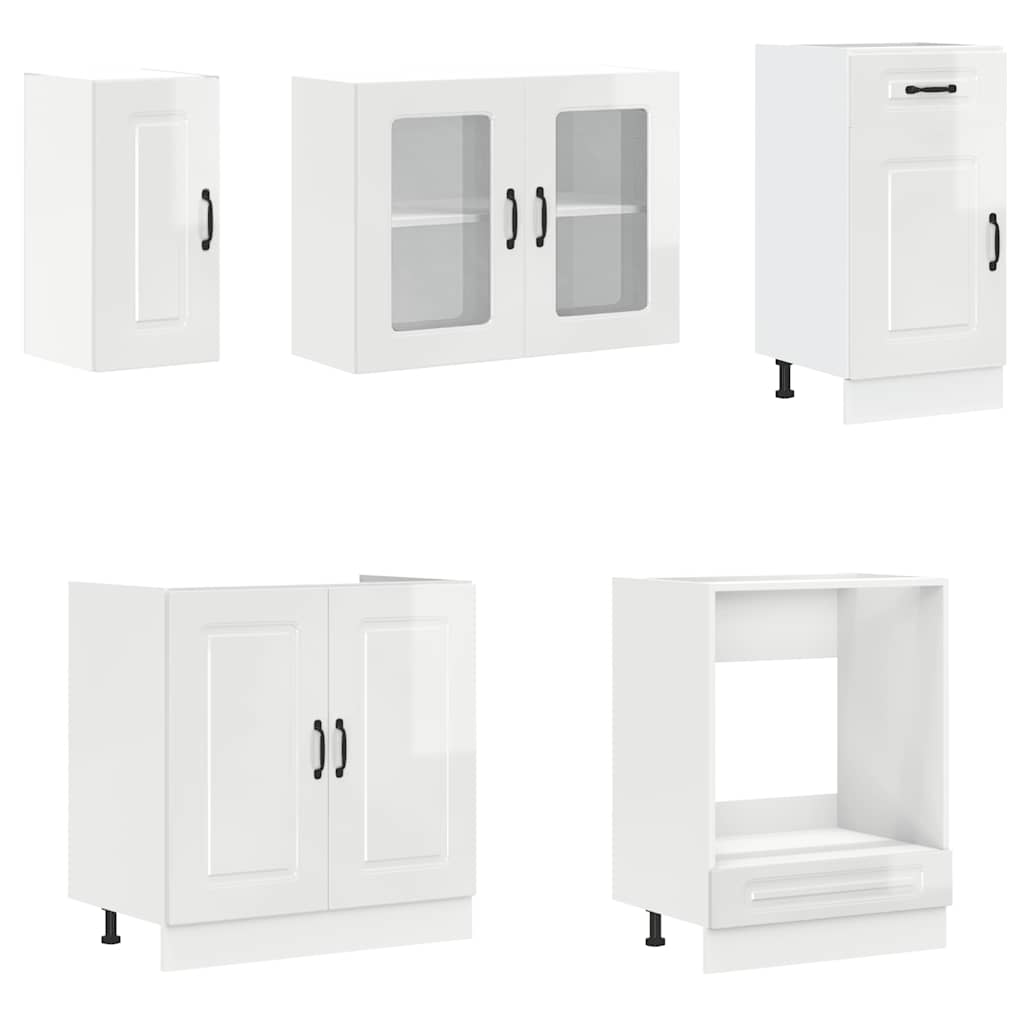 Set dulap de bucătărie 8 piese „Kalmar” alb lucios Lemn GartenMobel Dekor